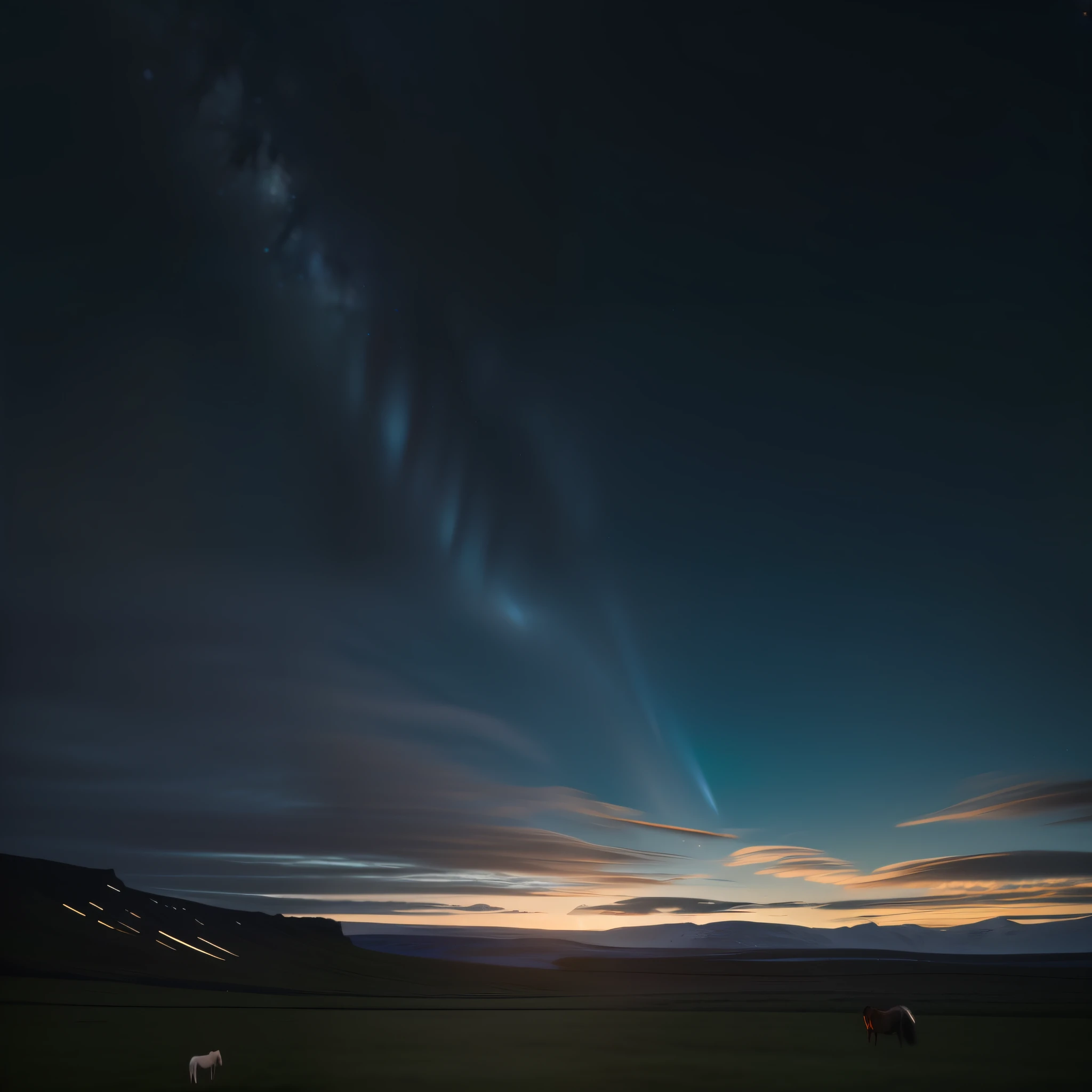 Starry sky in the field，The foreground is a lonely horse, cosmos sem fim no fundo, Starry Sky 8 K, milkyway light, Night sky; 8K, iceland astrophotography, mikko lagerstedt, the sky has the milky way, the milky way in the sky, night sky photography, milky ways, Beautiful night sky, galaxy in the sky