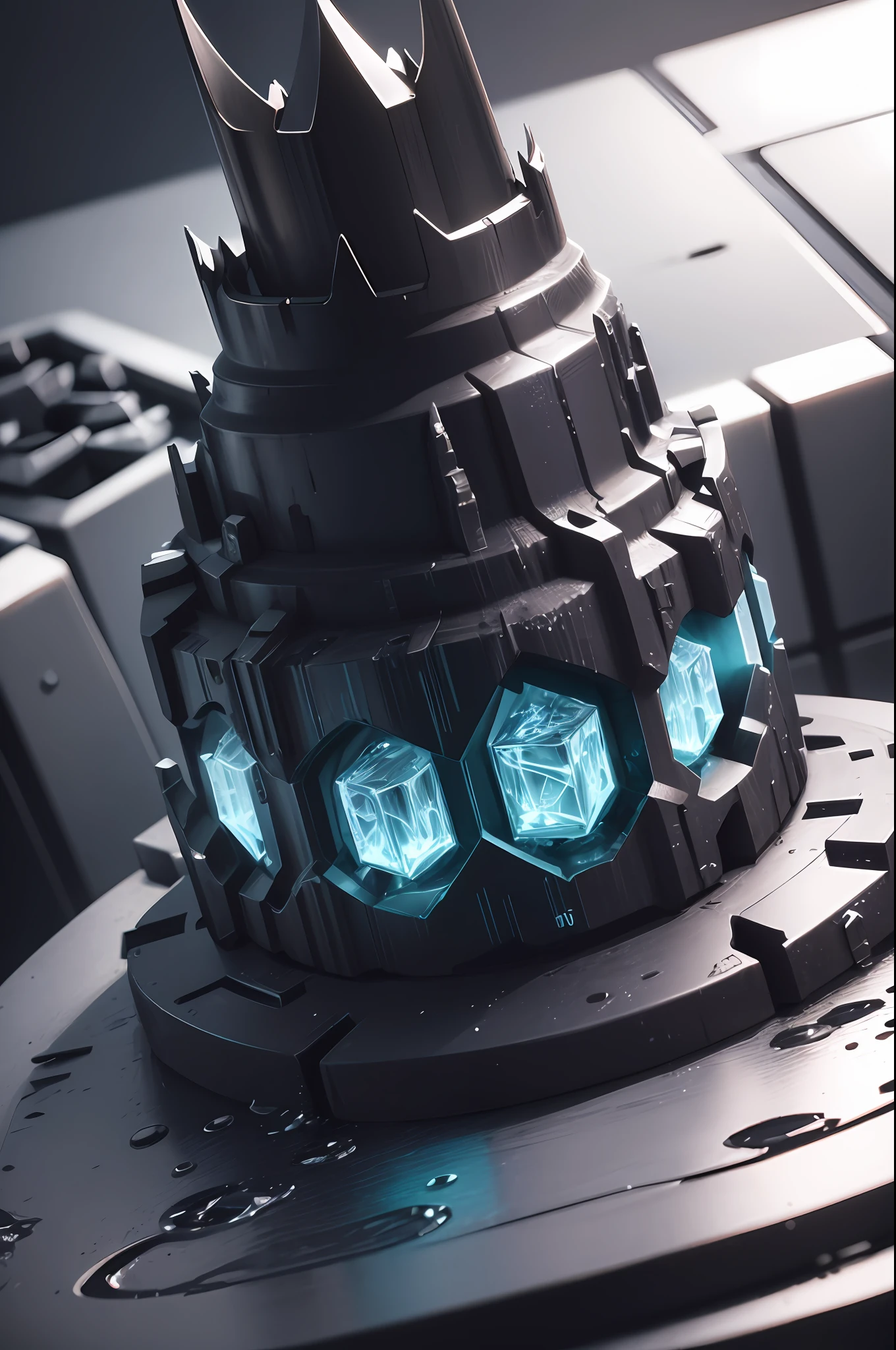 cyberpunk style, realistic close-up photo of a crown, ice cubes and water splash, random movie scene, epic design, chaos aesthetics, concept pfoto art, carbon, stealth, noir, hardcore, death metal, ornate, luxurious, highly detailed, intricate details, digital 3d, hard surface, real-time, vfx, modern design, trending on artstation, cgi, splash screen, sharp focus, uhd, hdr, high dim --ar 3:2 --auto