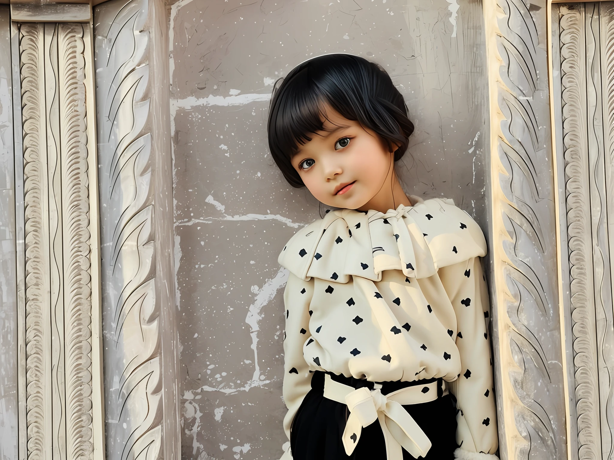 CHILD girl in a fur coat and hat posing for a photo, gorgeous young model, wearing a French beret, fur shoulder pads, wearing a beret, furry style, elegant girl, mackenzie foy, wearing a fur coat, young, wearing a luxury fur coat, cute girl, children, small girl, very beautiful model, fashion model,  an oversized beret