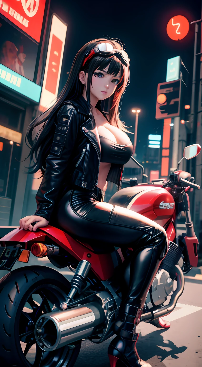 Anime girl in leather clothes sitting on motorcycle on city street, badass anime 8 K, anime style 4 k, 4k anime wallpaper, sitting on cyberpunk motorbike, Ilya Kuvshinov. 4 k, female cyberpunk anime girl, seductive tifa lockhart portrait, Tifa Lockhart, Cyberpunk Anime Girl, 4k Race Manga wallpaper, anime wallpaper 4 k