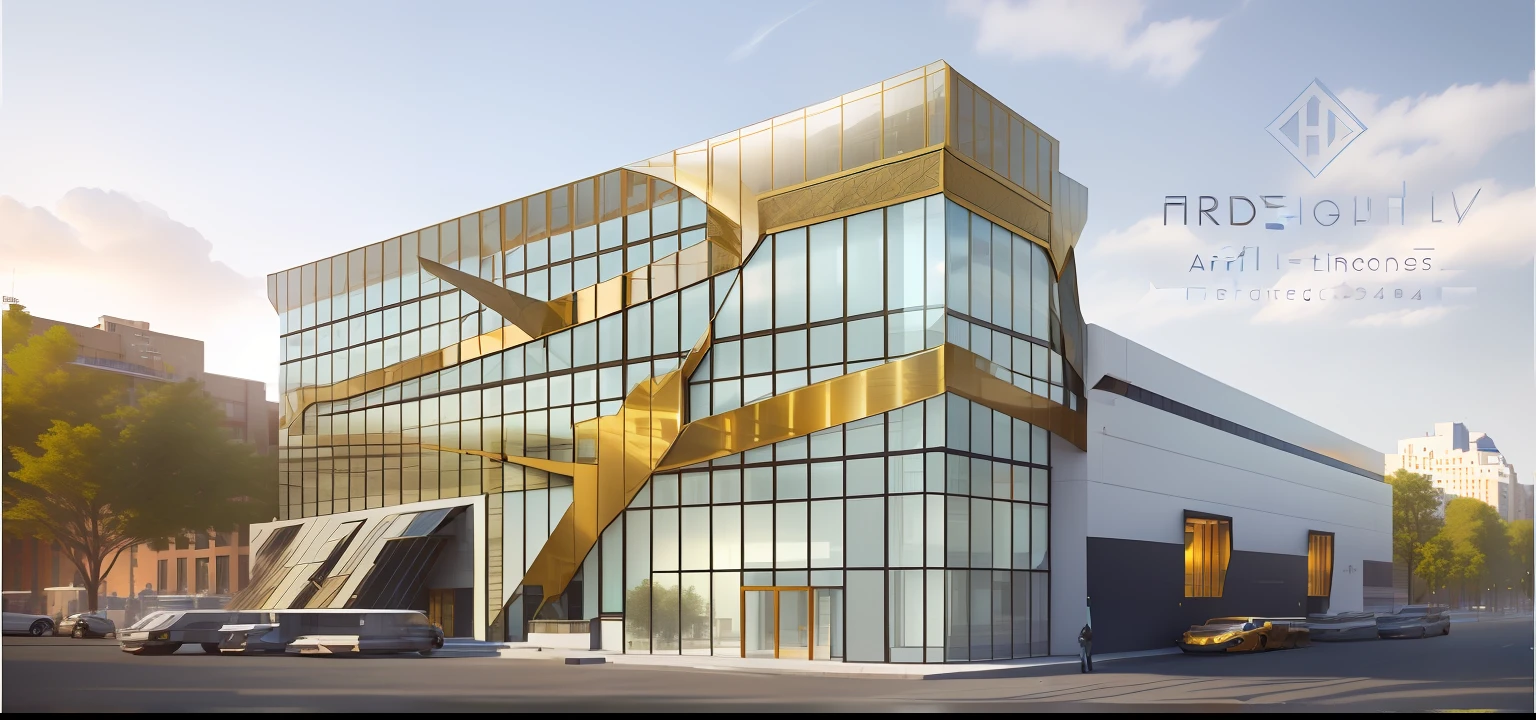 arafed image of a building with a large glass window, exterior shot, precise architectural rendering, architectural rendering, sharp foccus ilustration hq, sharp hq rendering, artstation hq, a digital rendering, architectural render, photo render, artstation hq”, artistic render, artist's impression, gold and steel intricate, architecture render, sharp focus ilustration hq