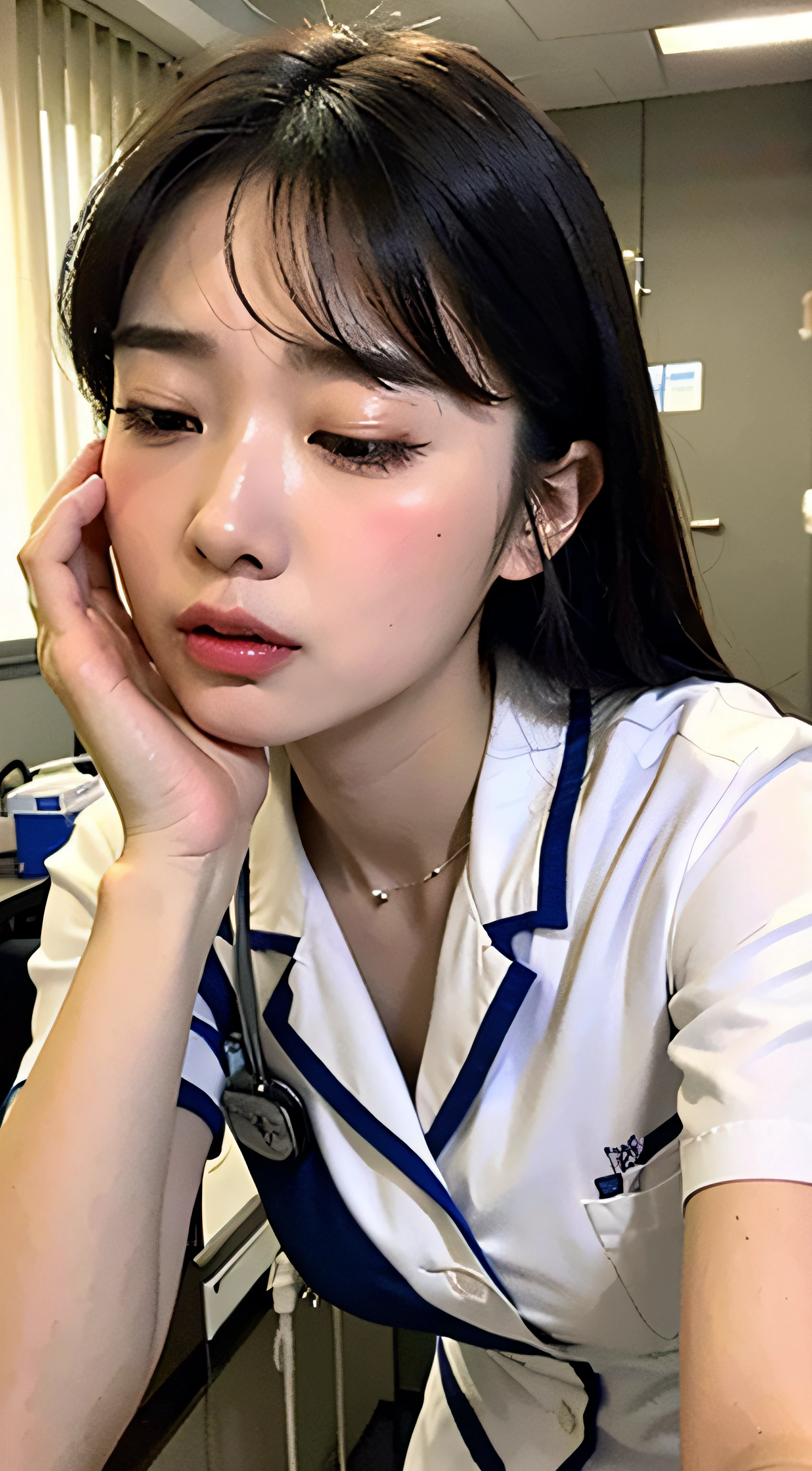 In a hospital，White nurse's uniform，cross-eye，huge tit，weeping ，Extremely exciting，Suffocating，Can't breathe，climaxing，climaxing，Hyperemia of facial skin，Rapid heartbeat，It's almost gone， To go，scowling，Blushlush，Trembling