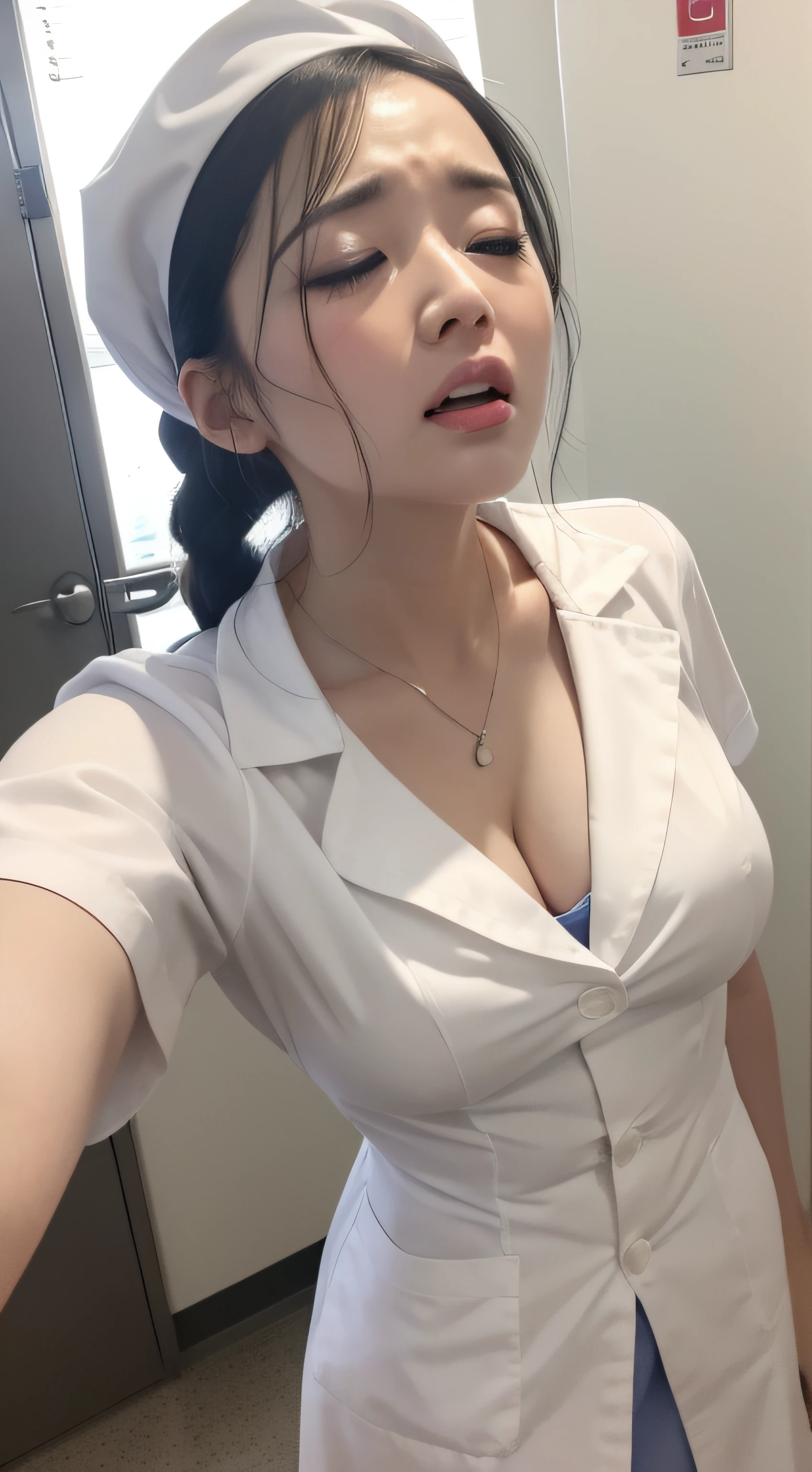 In a hospital,White nurse's uniform,cross-eye,huge tit,staredown,weeping ,Very excited,Suffocating,Can't breathe,climaxing,climaxing,It's almost gone,To go,scowling,Blushlush,Trembling,Can't hold back,