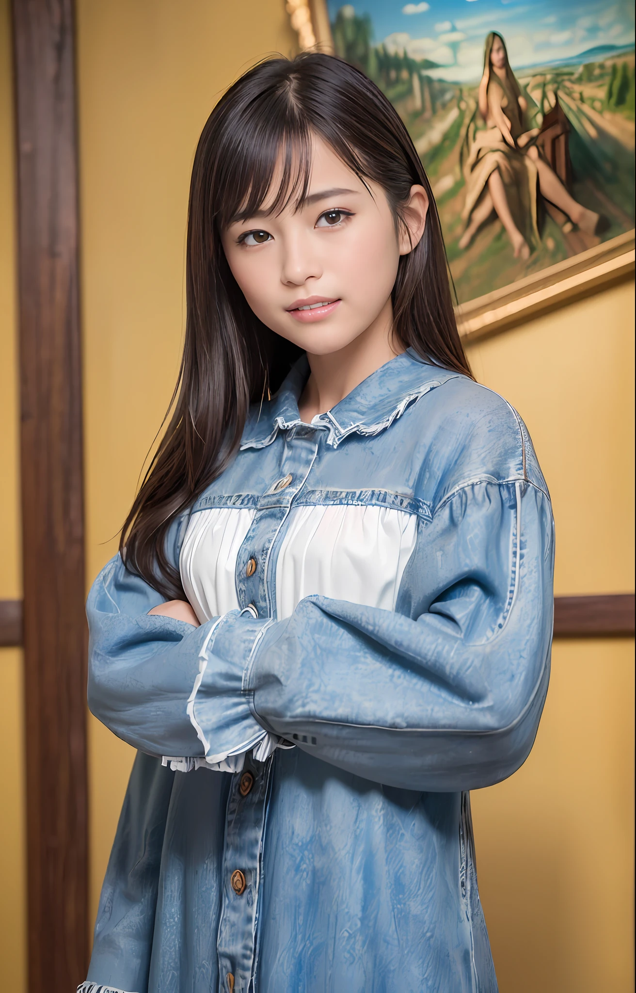 (8k、RAW Photography、Top image quality、​masterpiece:1.2)、high-definition RAW color photography、professional photograpy、cowboy  shot、(realisitic、photos realistic:1.37)、((top-quality))、1人、ciinematic light、(Face of detail:1.2)、(​masterpiece:1.5)、(top-quality:1.2)、(a smile:1.2)、(Look at viewers:1.2)、nsfw、disposable mask