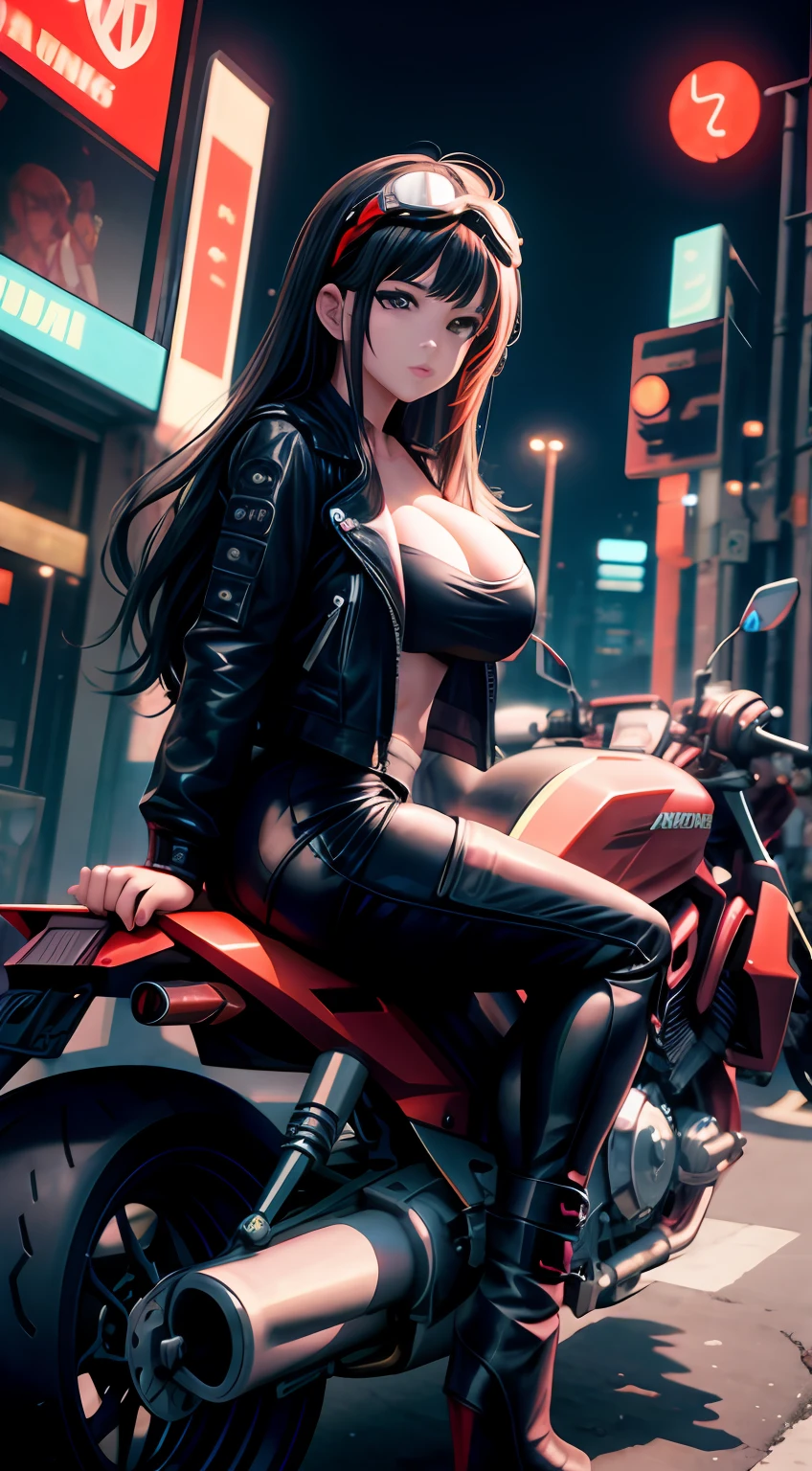 Anime girl sitting on motorcycle in the middle of the street, badass anime 8 K, anime style 4 k, sitting on cyberpunk motorbike, female cyberpunk anime girl, Cyberpunk Anime Girl, ig model | ArtGerm, seductive tifa lockhart portrait, Tifa Lockhart, 4k anime wallpaper, tifa lockhart portrait, motor cycle, Anime style. 8K
