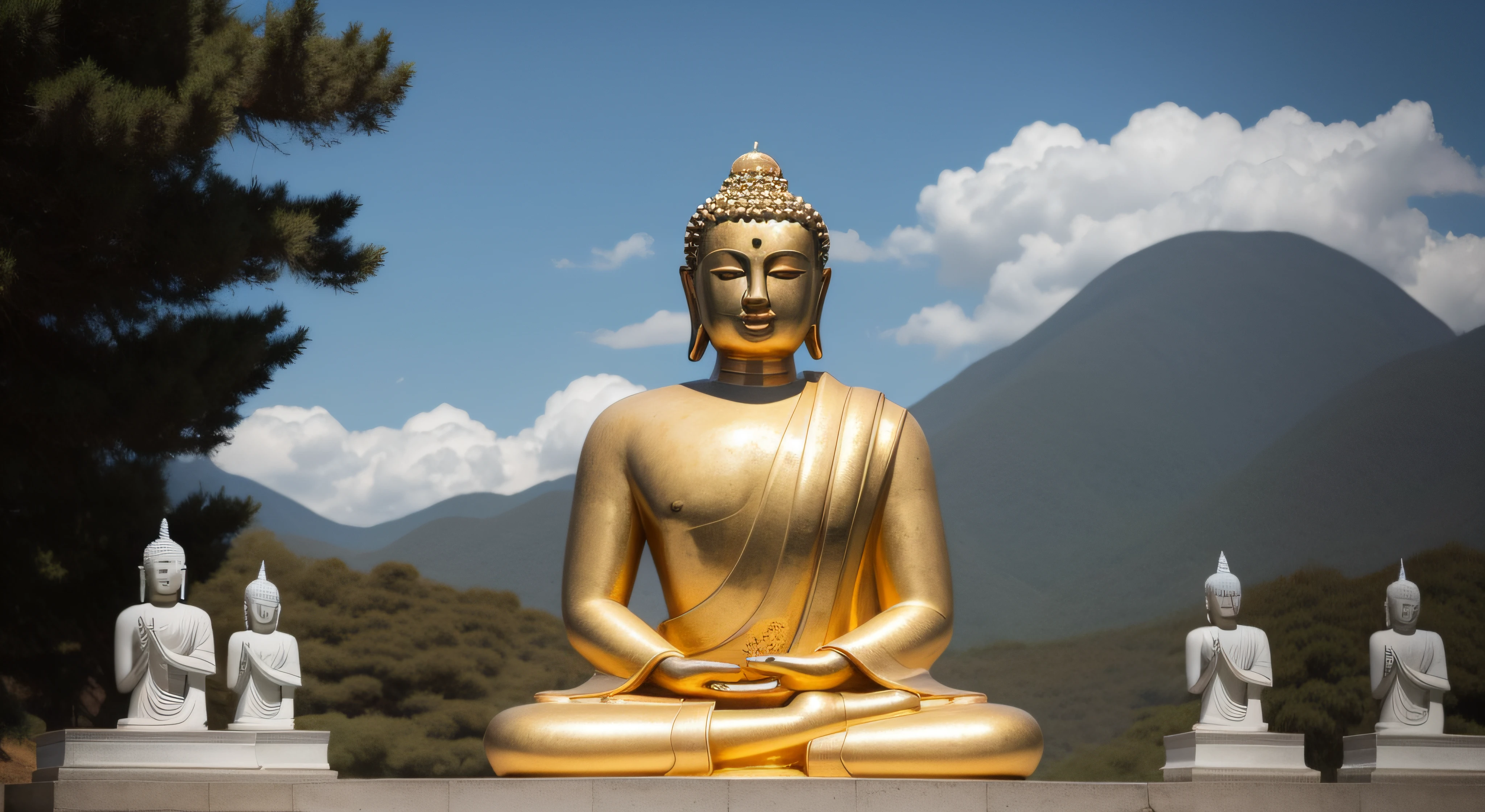 Buddha, Close-up of Buddha lecturing under a big tree, There are two believers, A man and a woman, Listen and understand, Buddhist, Buddha, Mogao Grottoes, photograph taken in 2 0 2 0, a Buddhist Buddha, inspired by Sesshū Tōyō, Buddhism, buddhist art, Beautiful image, Some marble statues can be seen, stone statue，Close-up of a large statue of a man in a cave, Buddha, a Buddhist Buddha, giant clay statue, large temples, huge statues, photograph taken in 2 0 2 0, 4096，Buddhism, a massive celestial giant god, floating in a powerful zen state, it is very huge, Buddhist, Ancient Chinese architecture, Mesmerizing and imposing ，photograph taken in 2 0 2 0, The stonework，Copper-colored face，Copper，Copper-colored facial skin，Copper-colored facial fullness, peaceful expression，Realphotos，8K quality，hyper HD