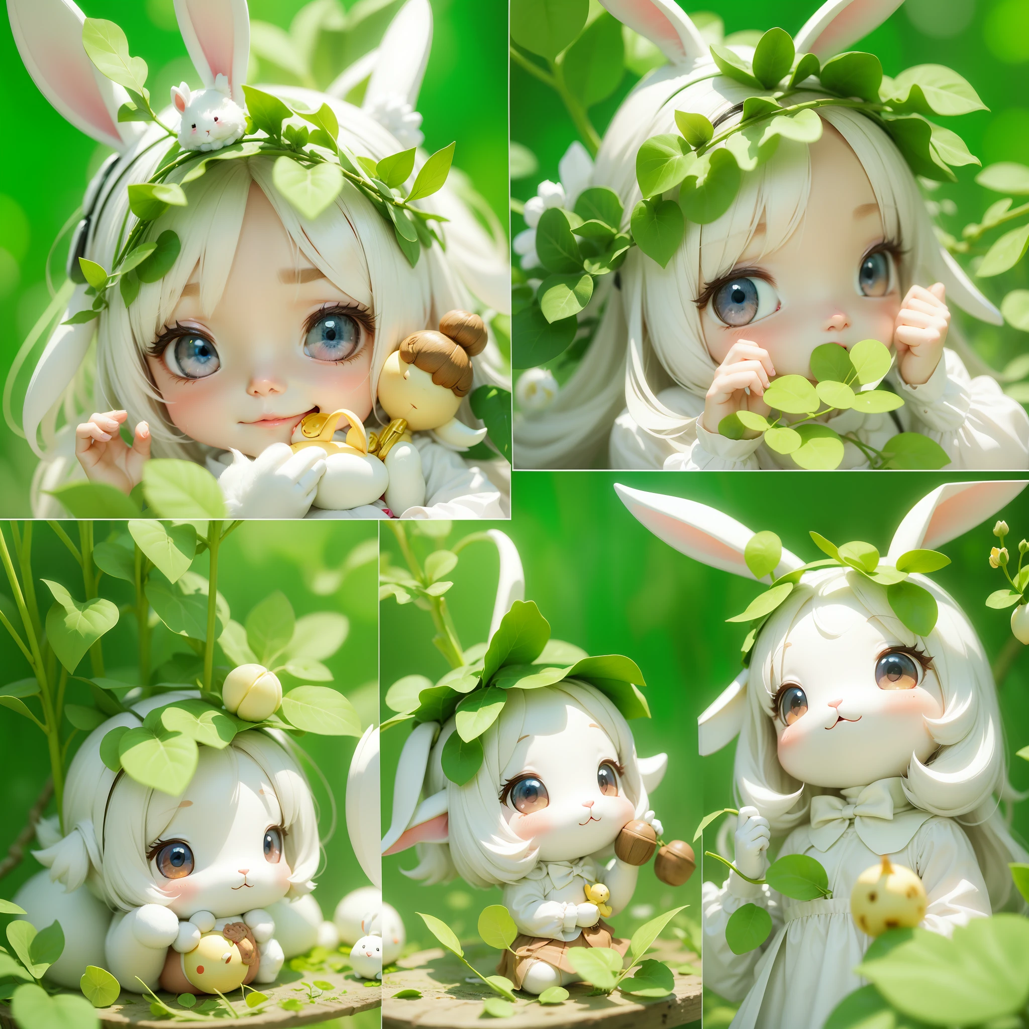 Cute white rabbit，mischievous、adolable、petite、flatchest。A character。