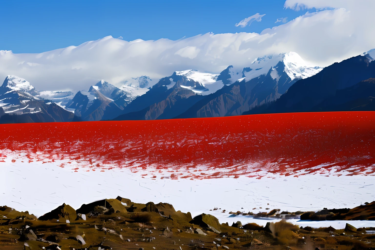 Red snow-capped mountains
