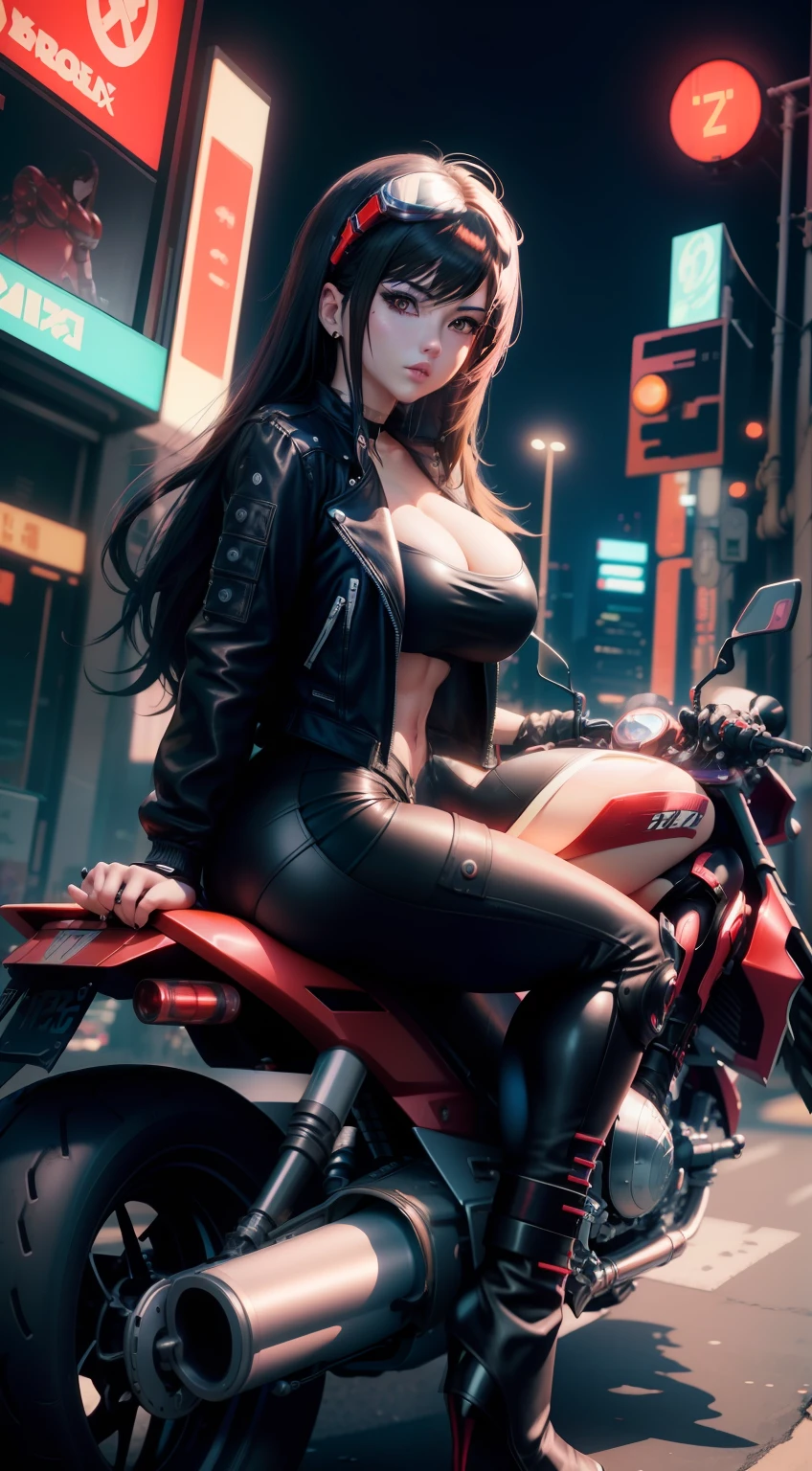 Anime girl sitting on motorcycle in the middle of the street, badass anime 8 K, anime style 4 k, sitting on cyberpunk motorbike, female cyberpunk anime girl, Cyberpunk Anime Girl, ig model | ArtGerm, seductive tifa lockhart portrait, 4k anime wallpaper, Tifa Lockhart, tifa lockhart portrait, motor cycle, Anime style. 8K