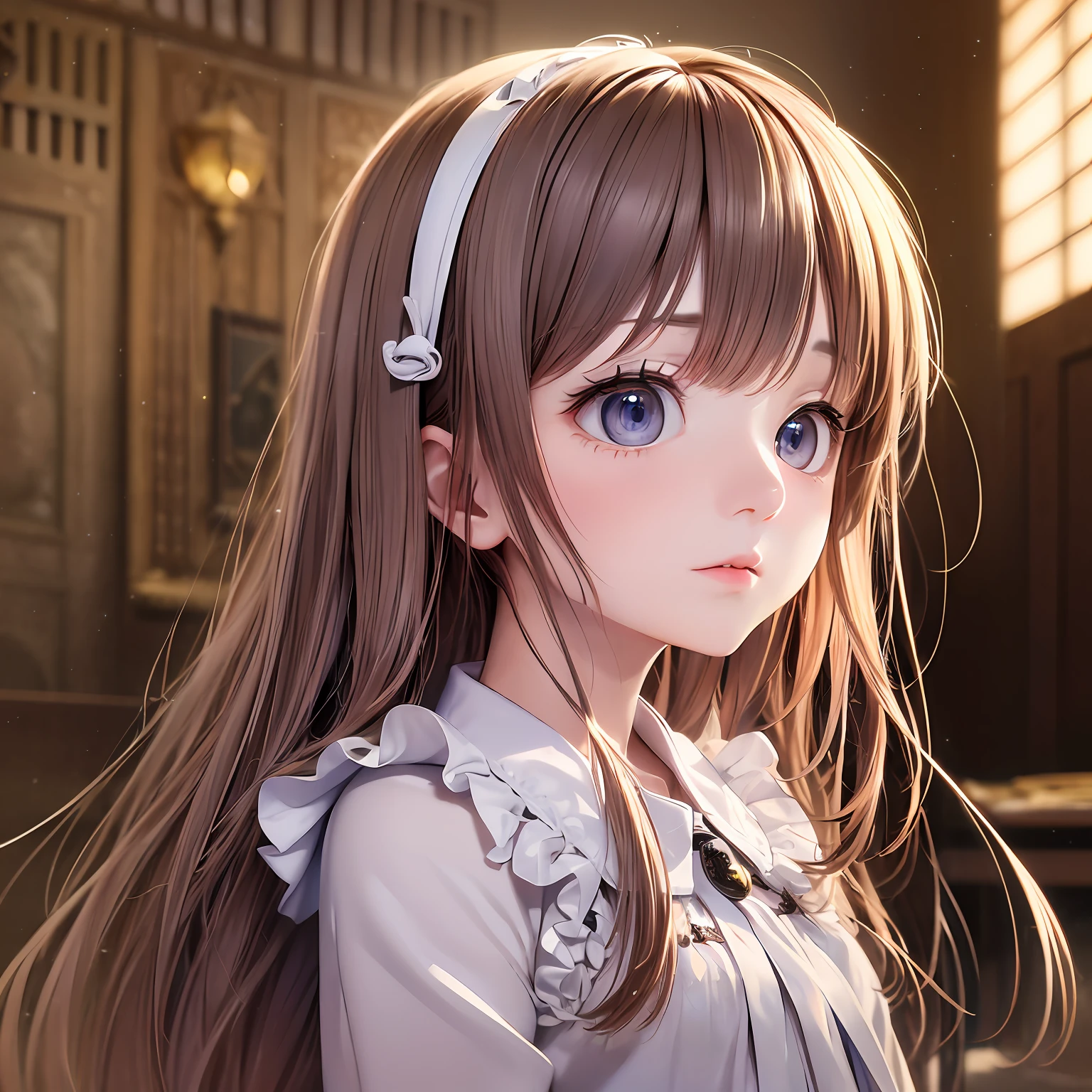 (masterpiece), best quality, ultra-detailed, extremely detailed CG unity 8k wallpaper。 The picture is mainly based on the touching loli girl, showing her cute eyes and delicate and beautiful appearance, full of cute loli style. The picture style is light, and it can also show a soft emotional atmosphere.