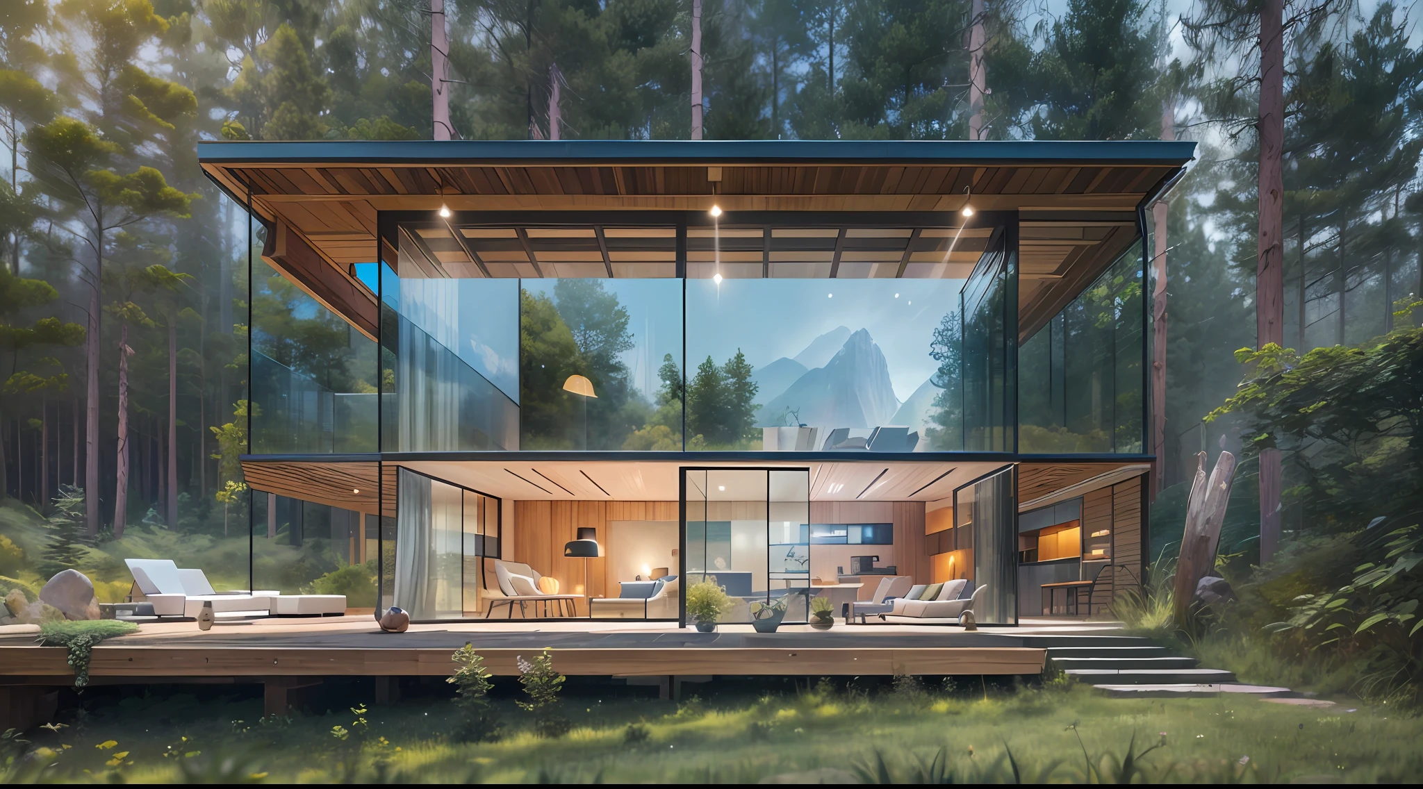 Glass villa in the forest