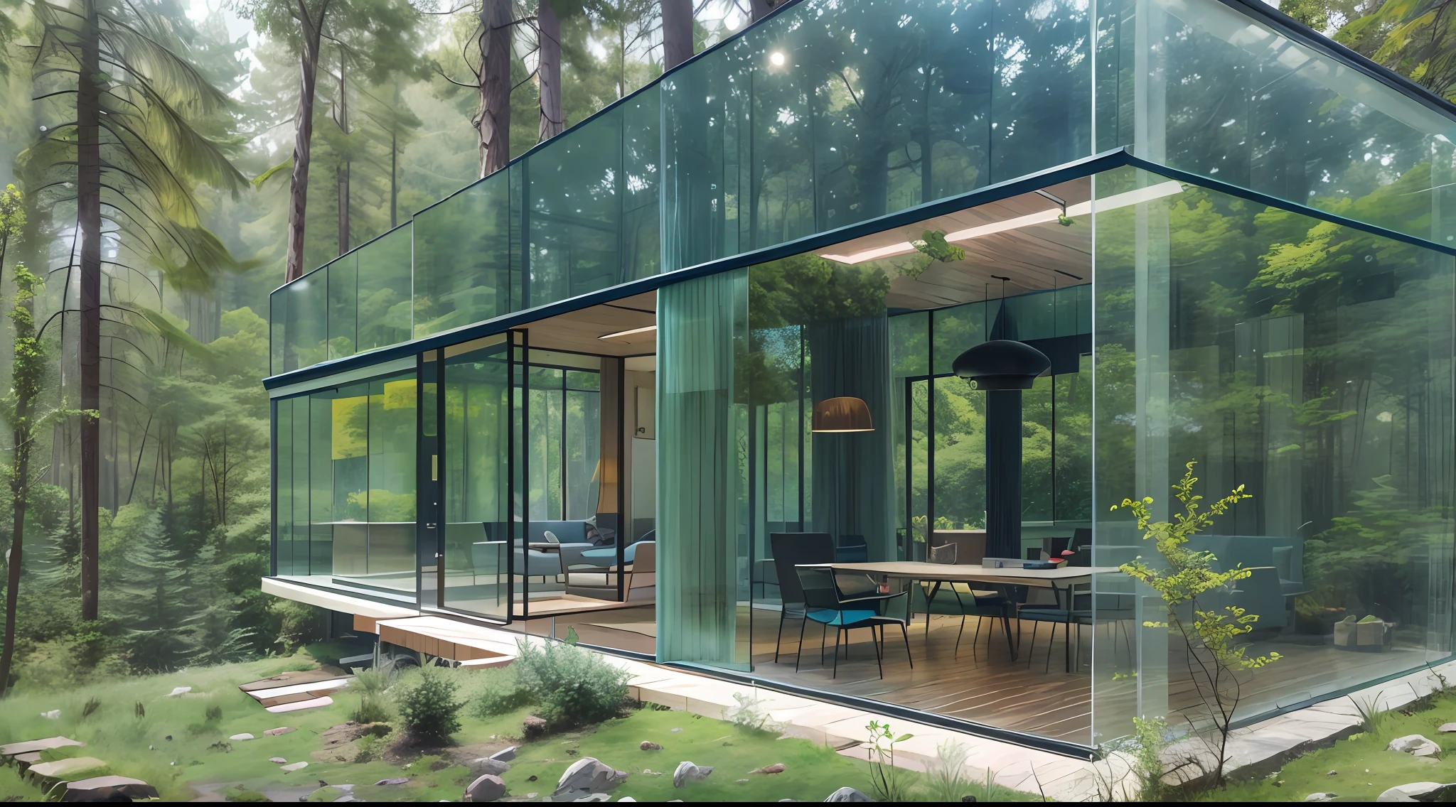 Glass villa in the forest