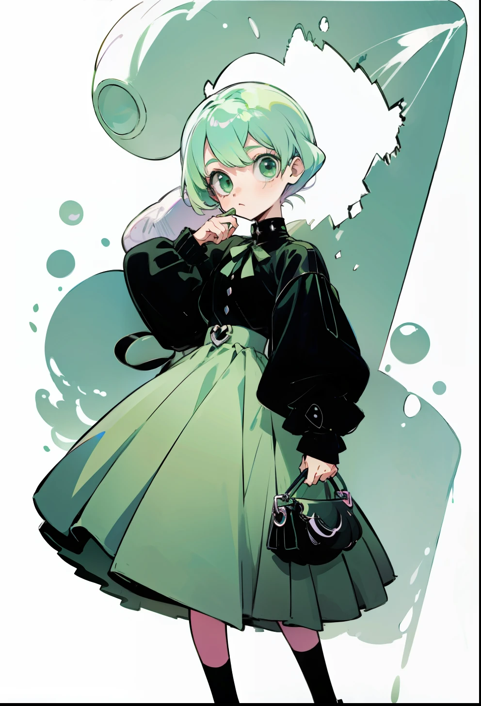 Pastel green hair, 1Girl, Dior clothing,