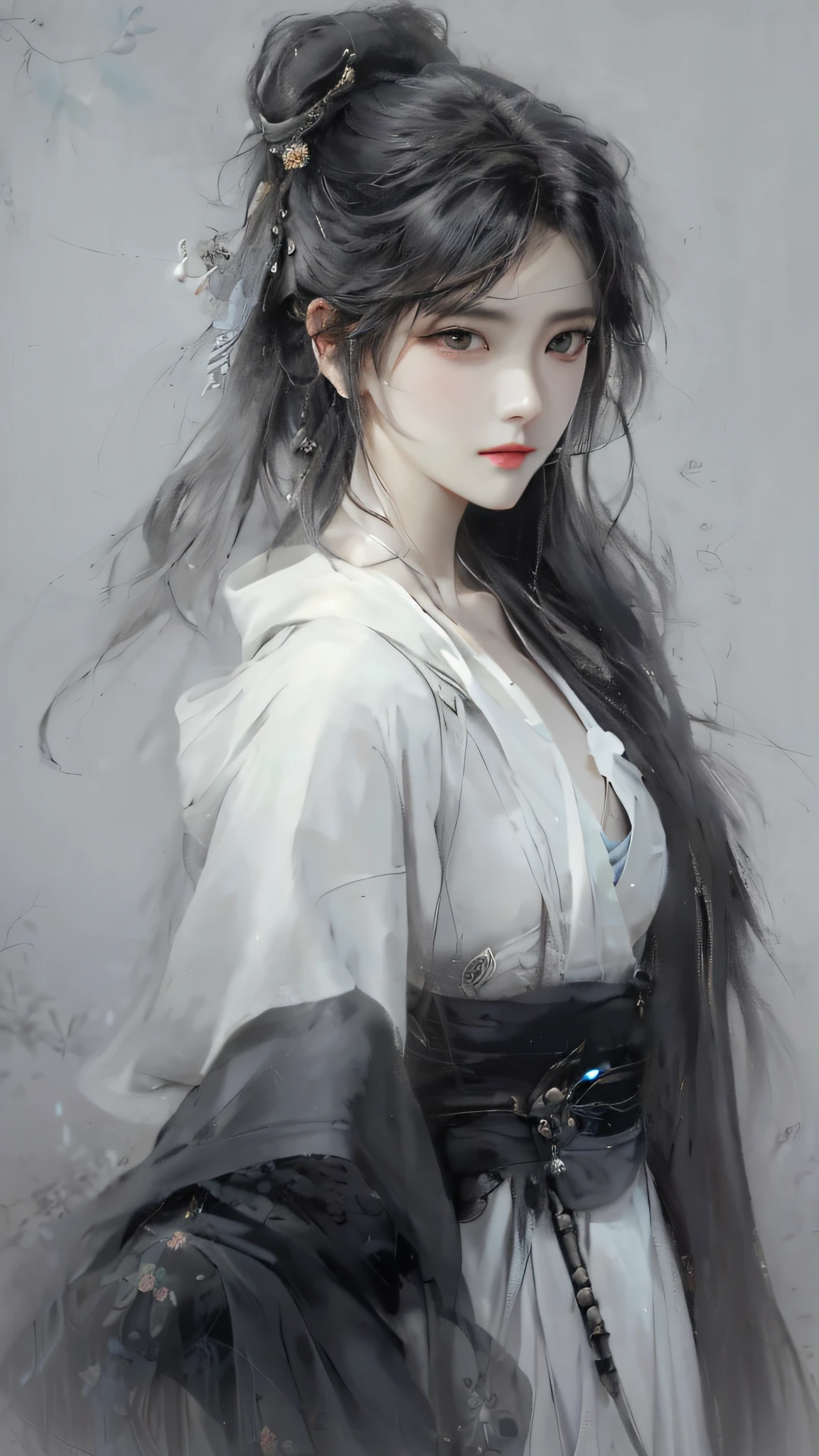 a painting of a woman with long hair wearing a white dress, beautiful character painting, guweiz, artwork in the style of guweiz, by Yang J, by Fan Qi, by Zhang Han, by Zeng Jing, by Zhou Wenjing, guweiz masterpiece, by Li Song, beautiful anime portrait, by Ye Xin, by Song Xu