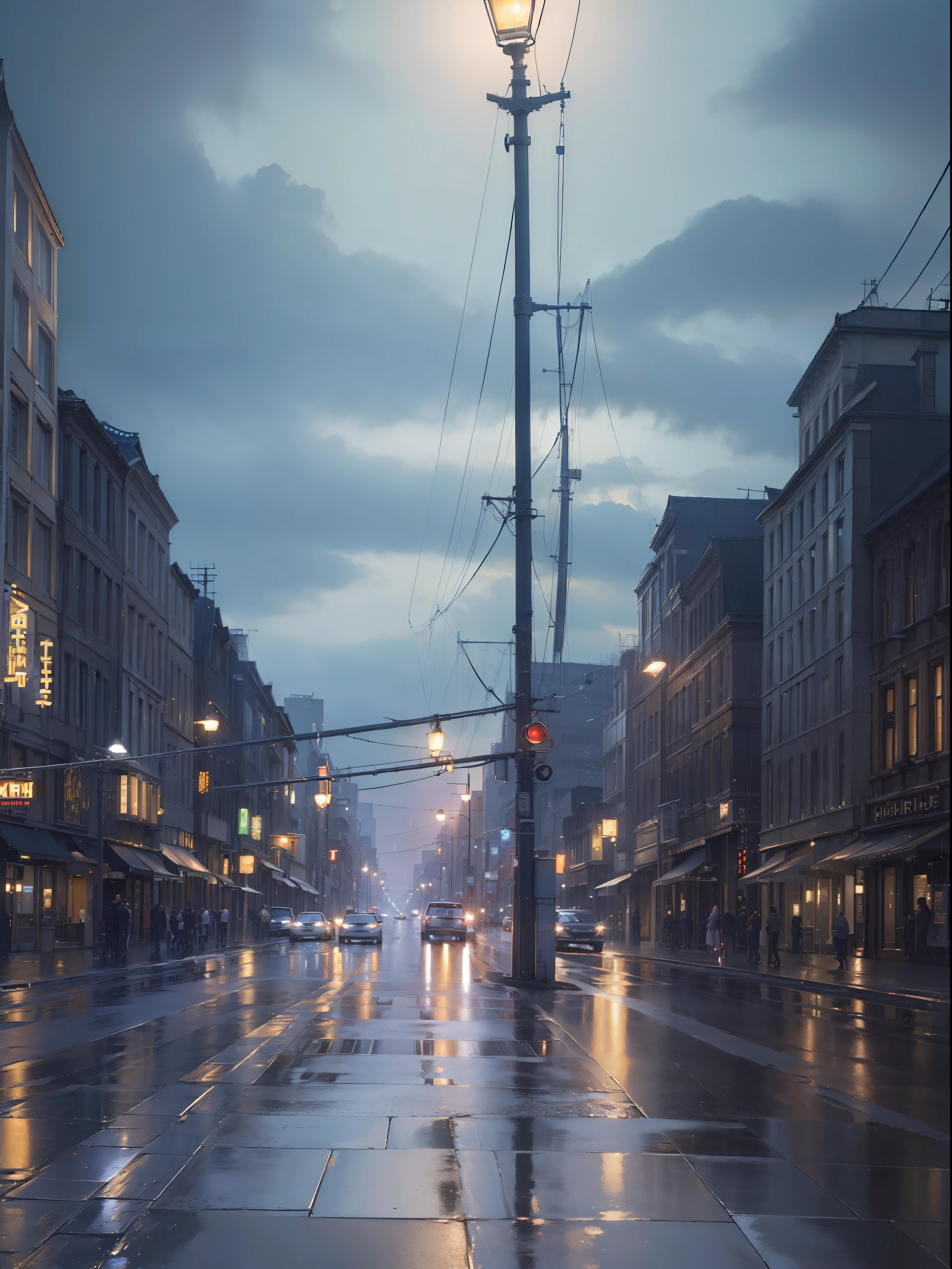 (((hight resolution)))、(in 8K)、 (((ighly detailed)))、(top-quality、masterpiece:1.3)、((sharpnes))、ciinematic light、Retro cityscape、Shadow of a streetlight、rain is falling
