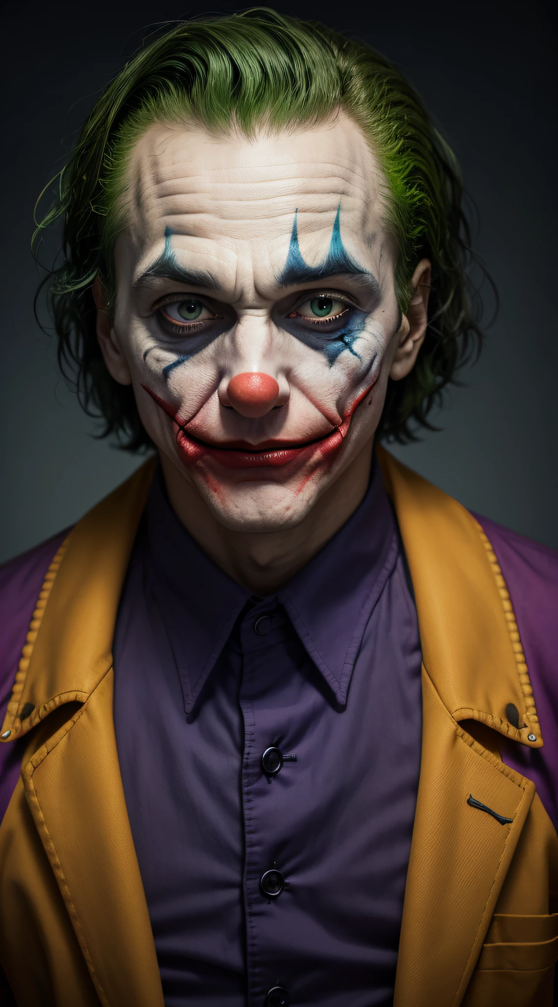 A clown drawing with green hair and a yellow jacket，Nicolas Masicaano's digital art，Hideous-looking，reddit，number art，Portrait of a clown，Portrait of a clown，Portrait of a clown，jocker，jocker，From the Joker（2019），#1 digital paintting of all time，#1 digital paintting of all time，film still of the joker