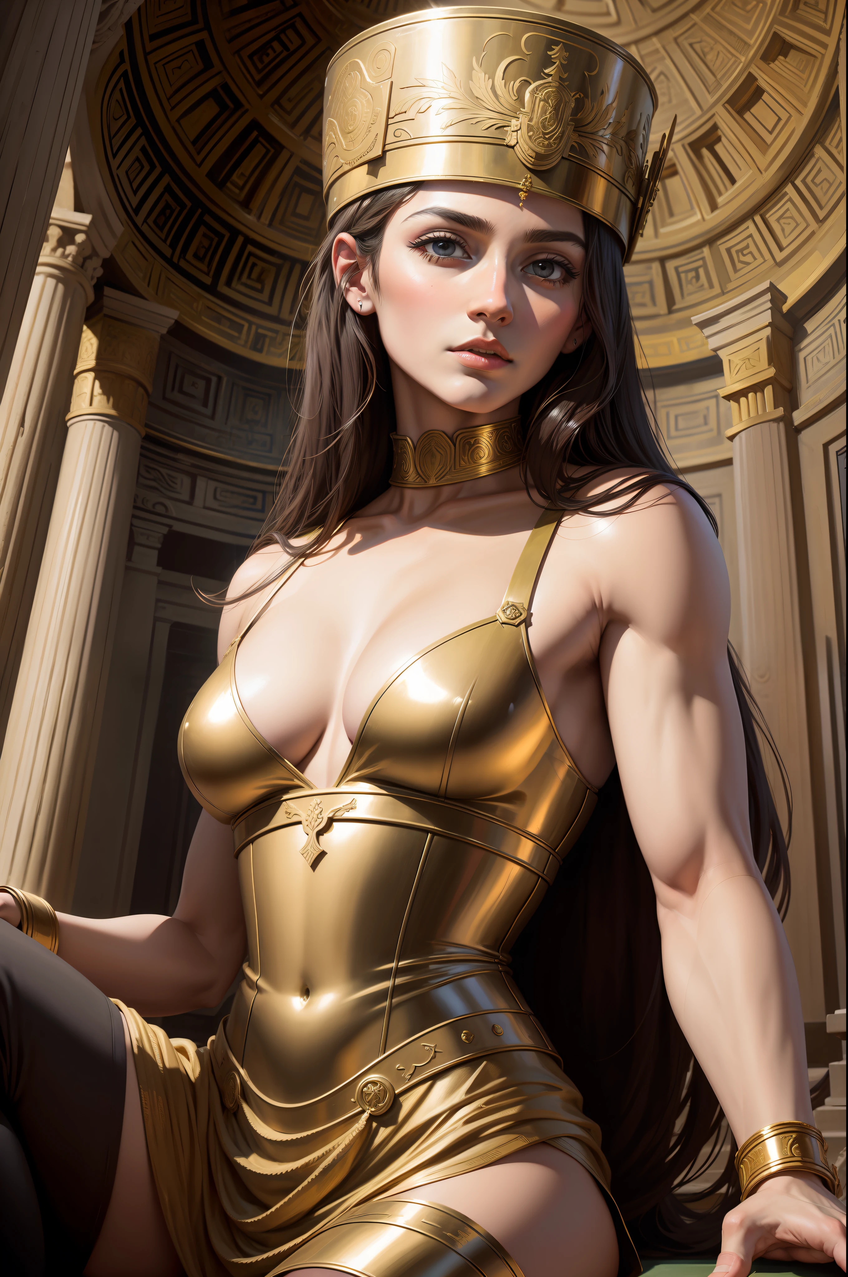 Historical museum murals，oil painted，mito，Pantheon，The gods sit in the temple，closeup cleavage，Male Lord God