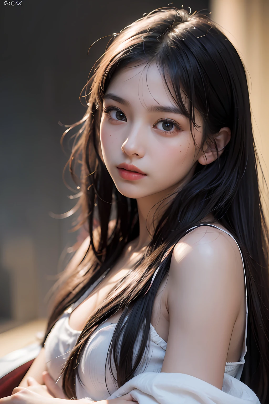 (8k、RAW Photography、Photorealsitic:1.25)、(lipgloss、eye lashes、15yo student、1little girl、Glossy finish、Glossy skin、top-quality、超A high resolution、depth of fields、chromatic abberation、Caustics、Wide Light、Natural Shadow)、look with serenity and goddess-like bliss to the spectators、