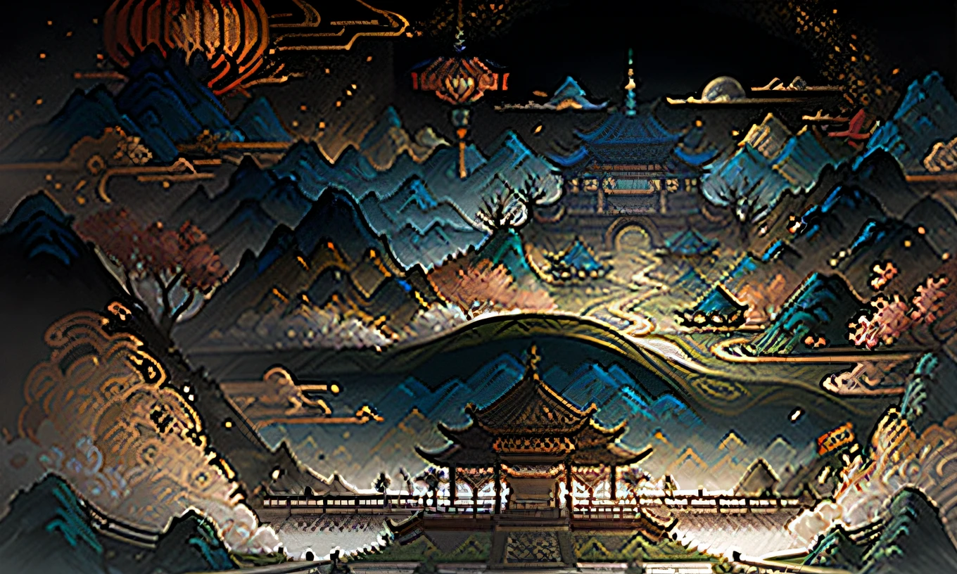 An ancient Chinese painting, ancient Chinese background, mountains, rivers, auspicious clouds, pavilions, sunshine, masterpieces, super detail, epic composition, ultra HD, high quality, extremely detailed, official art, unified 8k wallpaper, Super detail, 32k -- v 6