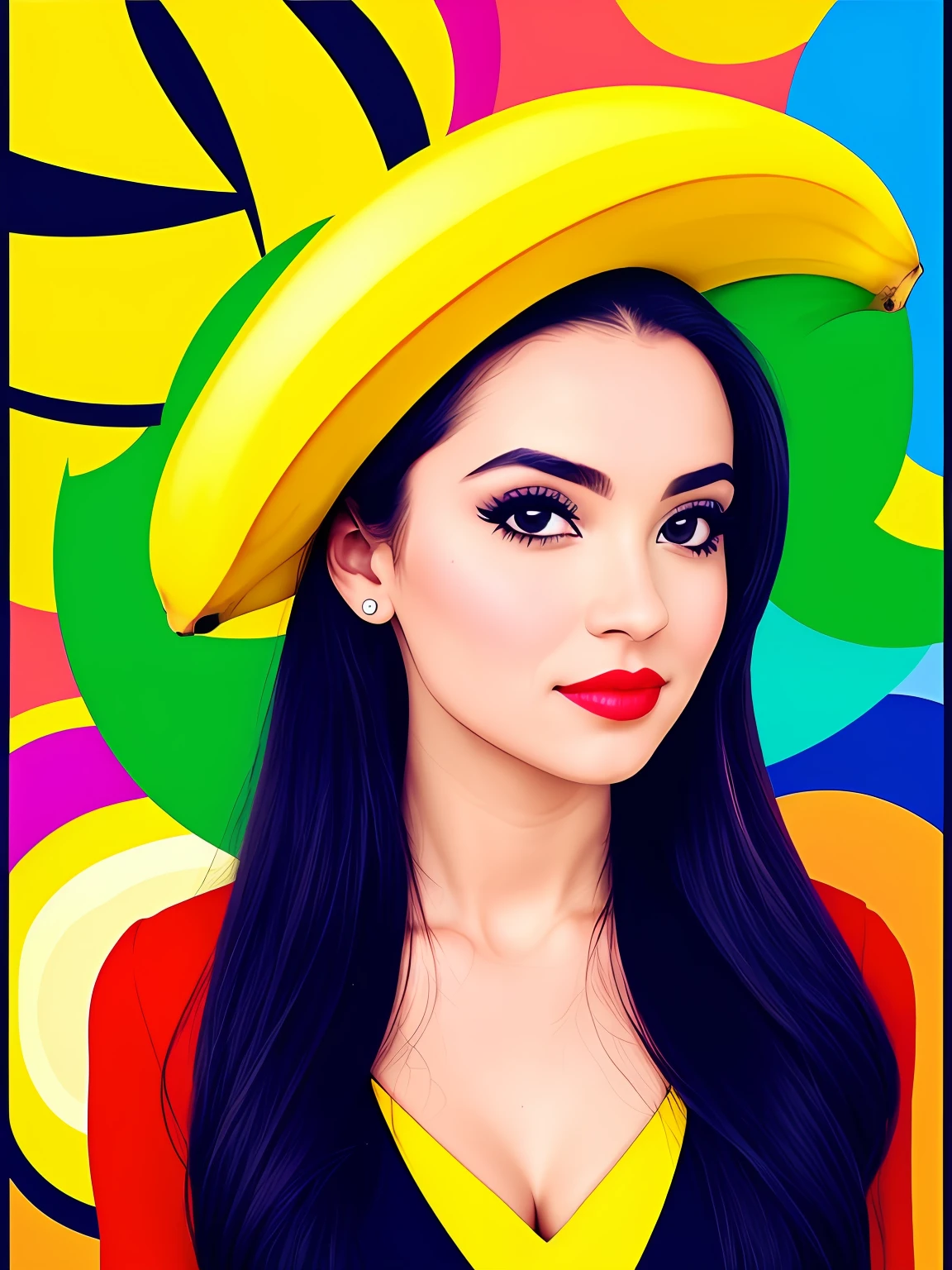 "Imagine uma obra de arte retratando uma suculenta,Banana colorida, Bright as a rainbow. BANANA is the central point of the composition, com suas formas e contornos suaves, convidando os espectadores a apreciarem sua beleza. The color palette is vibrant and lush, with rich and vivid tones that blend harmoniously on the surface of A BANANA . Vermelhos intensos, laranjas brilhantes, amarelos dourados, verdes exuberantes, azuis profundos e roxos encantadores criam uma sinfonia de cores que envolvem a fruta. Small details of light and shadow add depth and realism to the image, Making The Banana Look Almost Palpable. Through this artistic representation,acolchoamento Romero Brito, The Banana becomes a symbol of vitality, frescor e alegria, cativando os espectadores e convidando-os a saborear sua beleza colorida." , Romero Brito