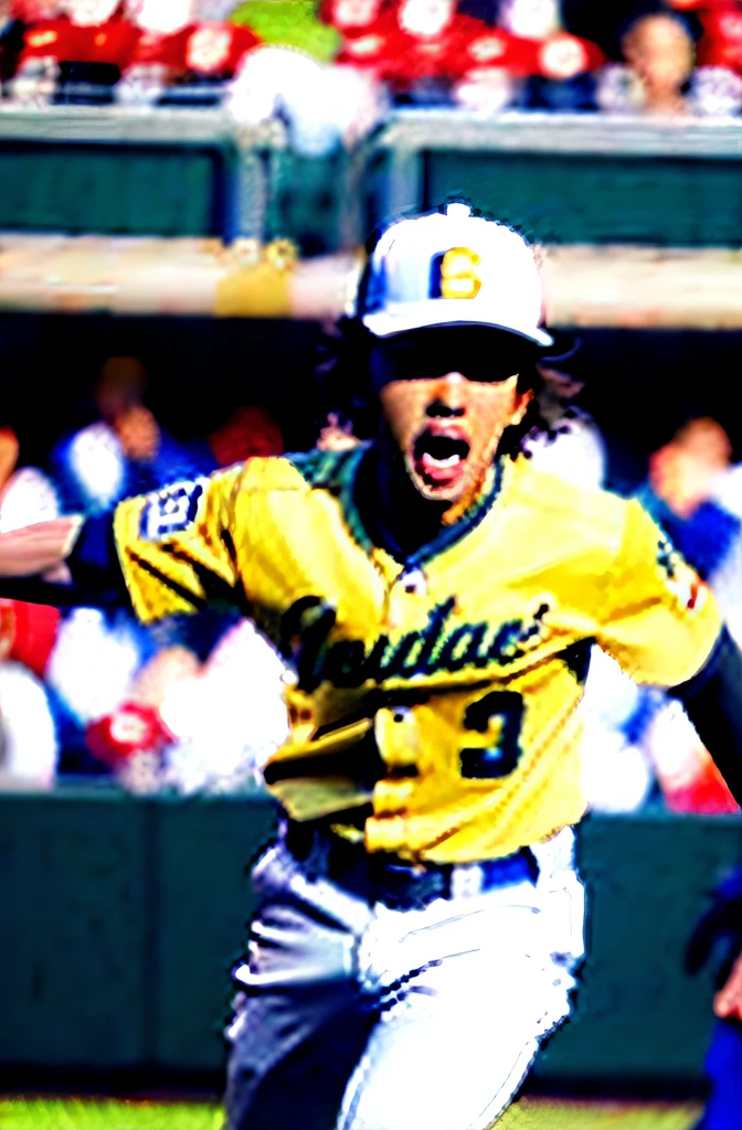 doala, com mascot ,baseball cap,Baseball Uniforms,Open mouth,Running,