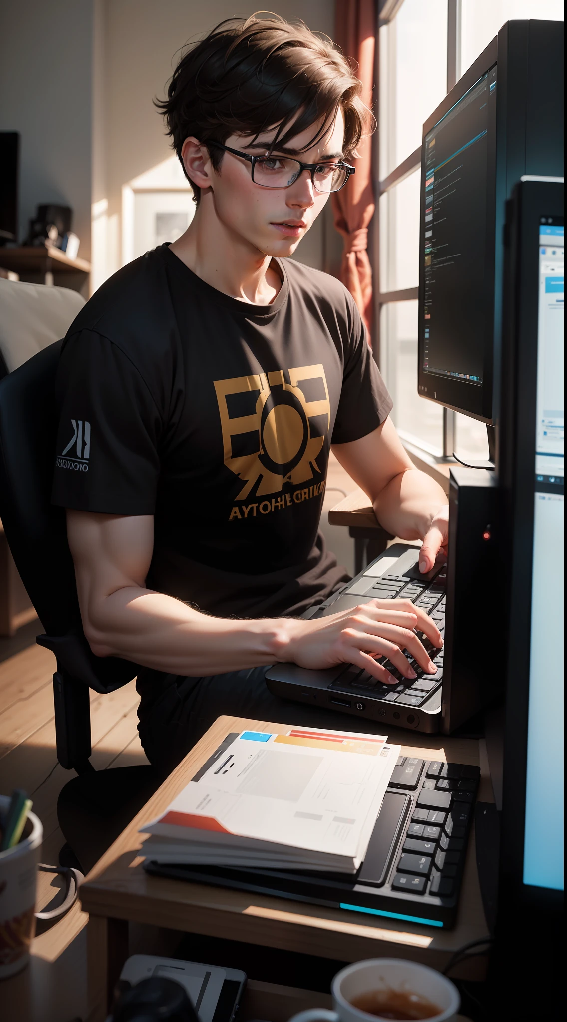 Meet Ethan, a tech-savvy and enthusiastic individual who is fully immersed in the digital world as he sits comfortably in front of his computer. With a focused expression, he skillfully maneuvers the mouse and keyboard, effortlessly navigating through various applications and programs.
As he works or plays, Ethan's face occasionally lights up with a sense of accomplishment or amusement. Whether he's coding, designing, gaming, or connecting with friends, his passion for technology is evident in every click and keystroke.
With a high-performance computer setup, Ethan has the power to tackle any task with ease. He values the versatility of his machine, using it for work, entertainment, and creative pursuits alike.
In the midst of his digital endeavors, Ethan maintains a strong connection with the online community. Whether he's participating in virtual meetings, chatting with friends, or collaborating on projects, he embraces the interconnectedness that the internet provides.
Beyond the computer screen, Ethan also appreciates spending time in the real world. He occasionally glances away from the monitor to engage in conversation with family or friends, and he knows the importance of finding balance between the digital and physical realms.
Ethan's love for technology extends beyond just using it; he enjoys exploring the latest trends, researching new tech gadgets, and staying up-to-date with industry news. His curiosity and eagerness to learn drive him to constantly seek knowledge and stay ahead in the ever-evolving digital landscape.
Whether he's gaming competitively, working on creative projects, or simply enjoying online content, Ethan's computer is more than just a tool – it's an extension of himself, enabling him to express his passions and connect with the world in a way that brings joy and fulfillment.
As Ethan continues his journey with his trusty computer by his side, he embraces the limitless possibilities that technology offers and remains open to new o