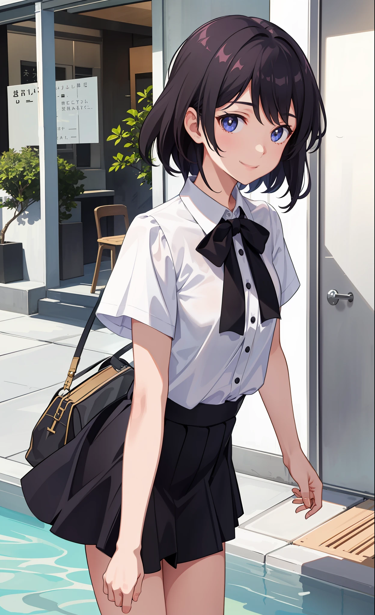 1girl in、A smile、The shirt、Blouse、skirt by the、(small tits)Chilarism、movement、summer clothing、