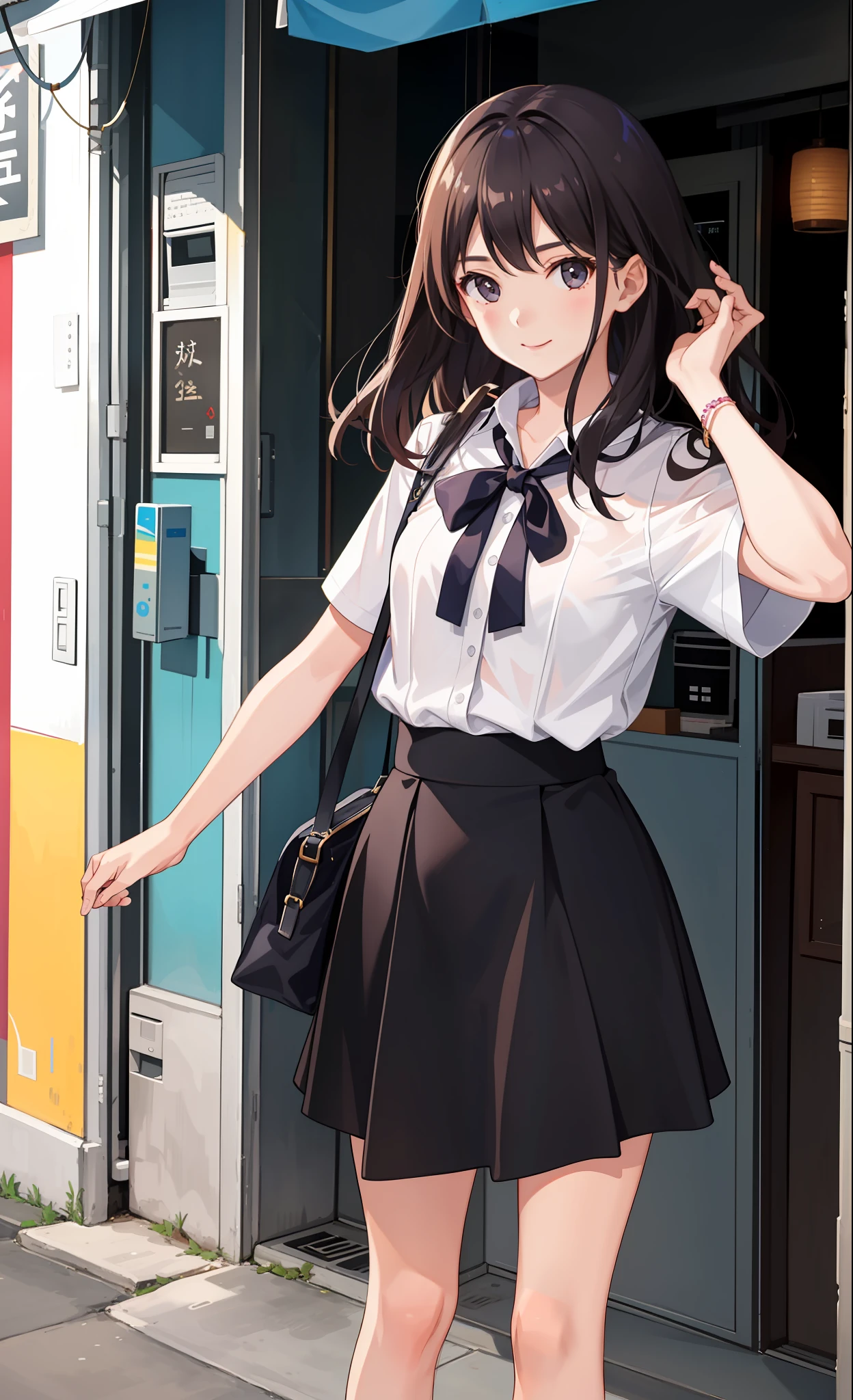 1girl in、A smile、The shirt、Blouse、skirt by the、（small tits）Chilarism、movement、summer clothing、