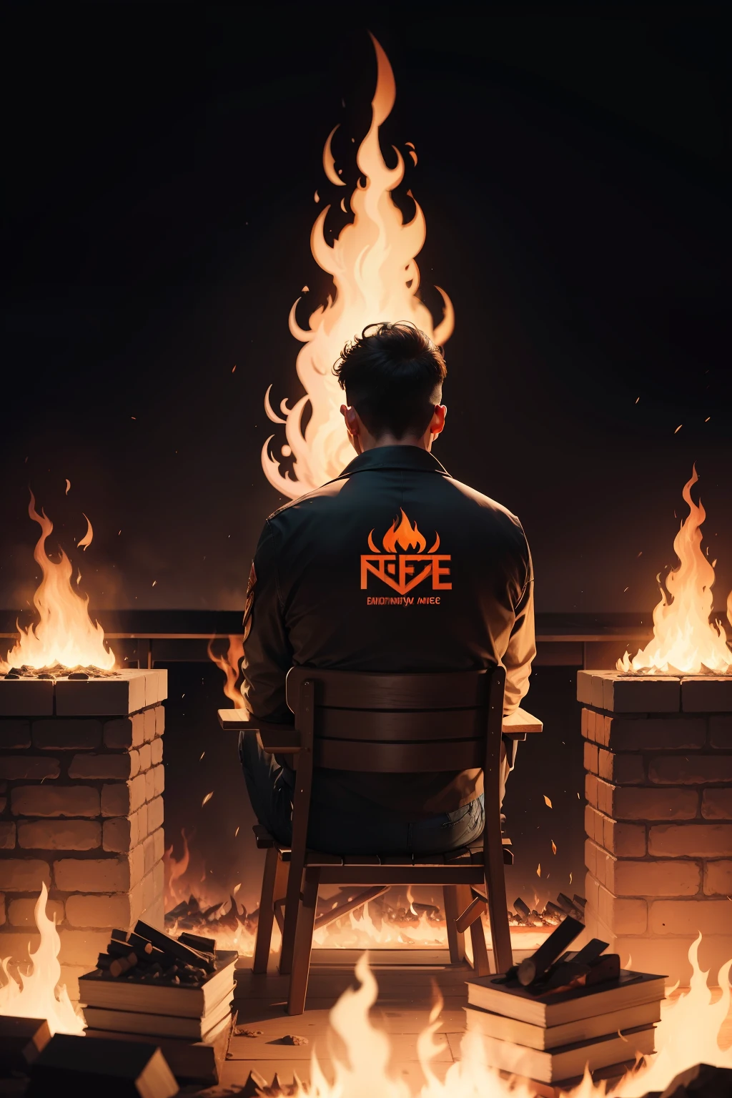 A man watching the fire,logo