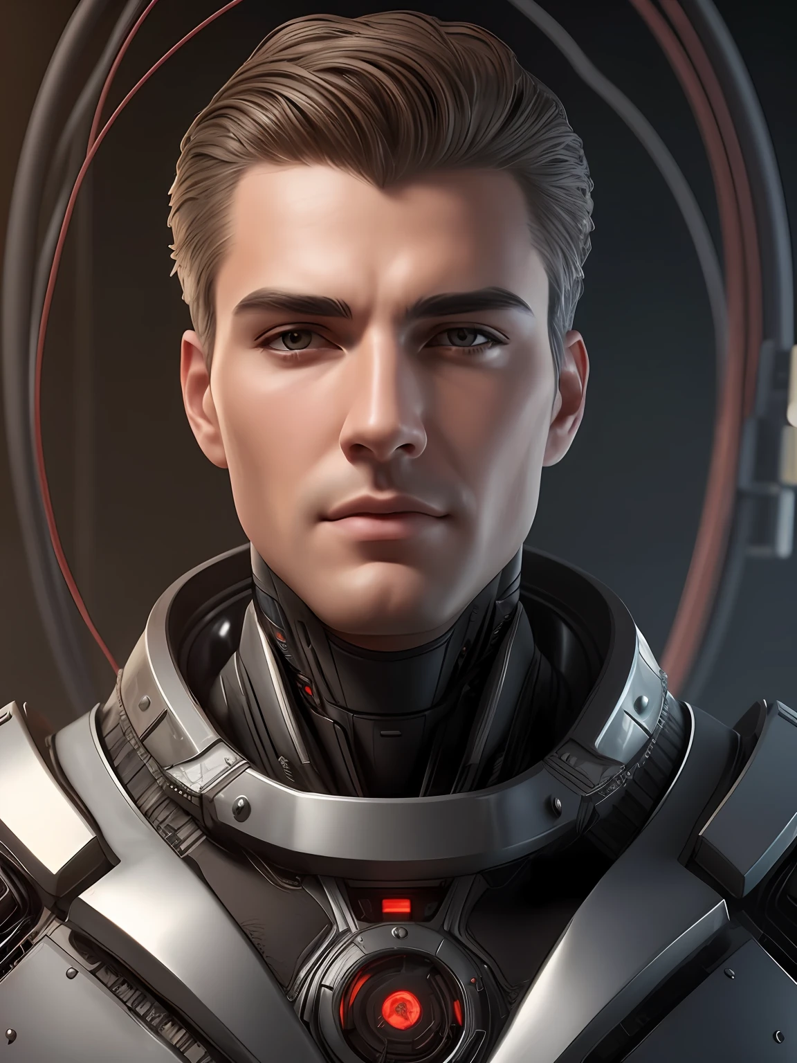 complex 3d render ultra detailed of a ((handsome,sexy,hot male)) porcelain profile man android face, cyborg, robotic parts, 150 mm, beautiful studio soft light, rim light, vibrant details, luxurious cyberpunk, lace, hyperrealistic, anatomical, facial muscles, cable electric wires, microchip, elegant, beautiful background, octane render, H. R. Giger style, 8k, best quality, masterpiece, illustration, an extremely delicate and beautiful, extremely detailed ,CG ,unity ,wallpaper, (realistic, photo-realistic:1.37),Amazing, finely detail, masterpiece,best quality,official art,unparalleled masterpiece, ultra realistic 8k CG, perfect artwork, ((perfect male figure)), narrow waist,high sharpness,((detailed face and eyes)), Masterpiece, best quality, extremely detailed CG unity 8k wallpaper, absurdres, incredibly absurdres, robot, silver halmet, full body, sitting