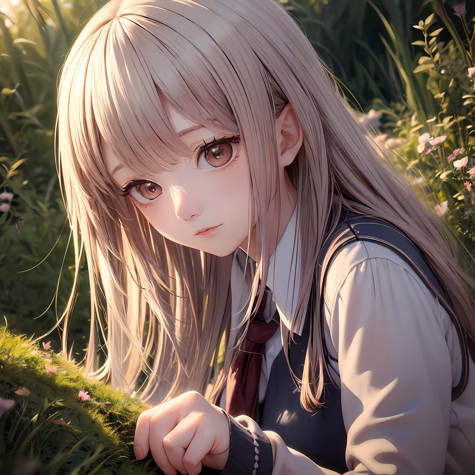 (masterpiece), best quality, ultra-detailed, extremely detailed CG unity 8k wallpaper。 The picture is mainly based on the touching girl, showing her cute eyes and delicate and beautiful appearance, full of cute lolile. The picture style is light, and it can also show a soft emotional atmosphere.