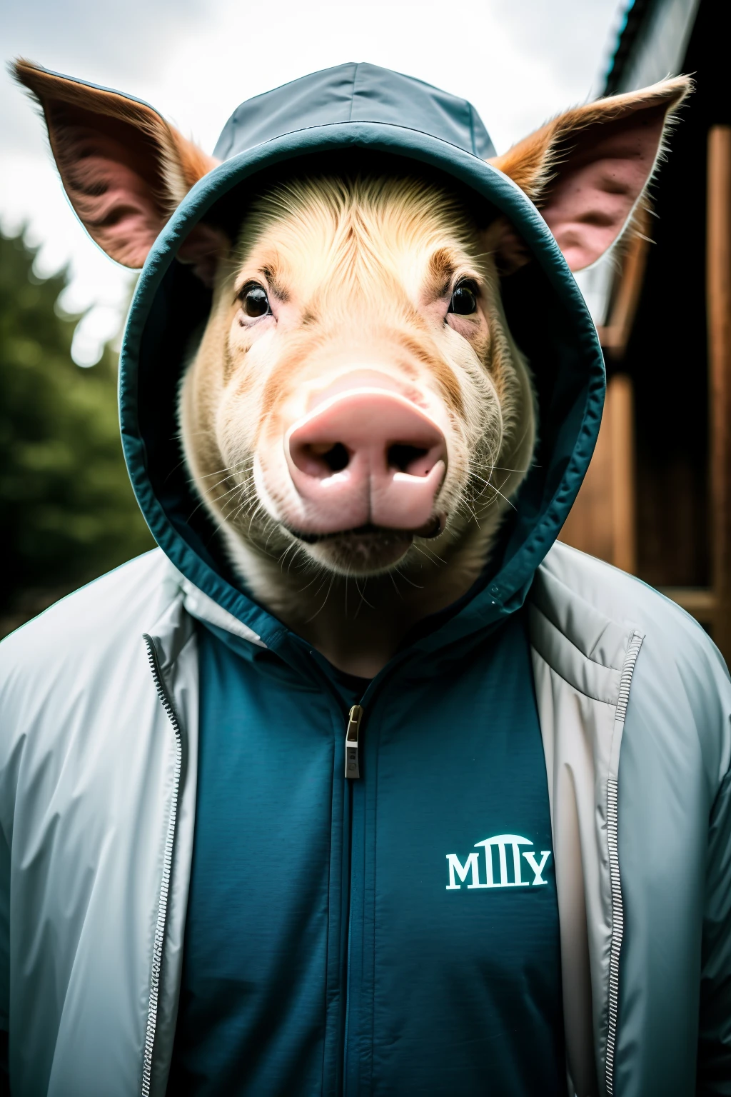 RAW photo, Animal, portrait photo of [Man:pigs:2] Humanoid creatures in clothes, face, 8K  UHD, Digital SLR, Soft lighting, High quality, filmgrain, Fujifilm XT3
