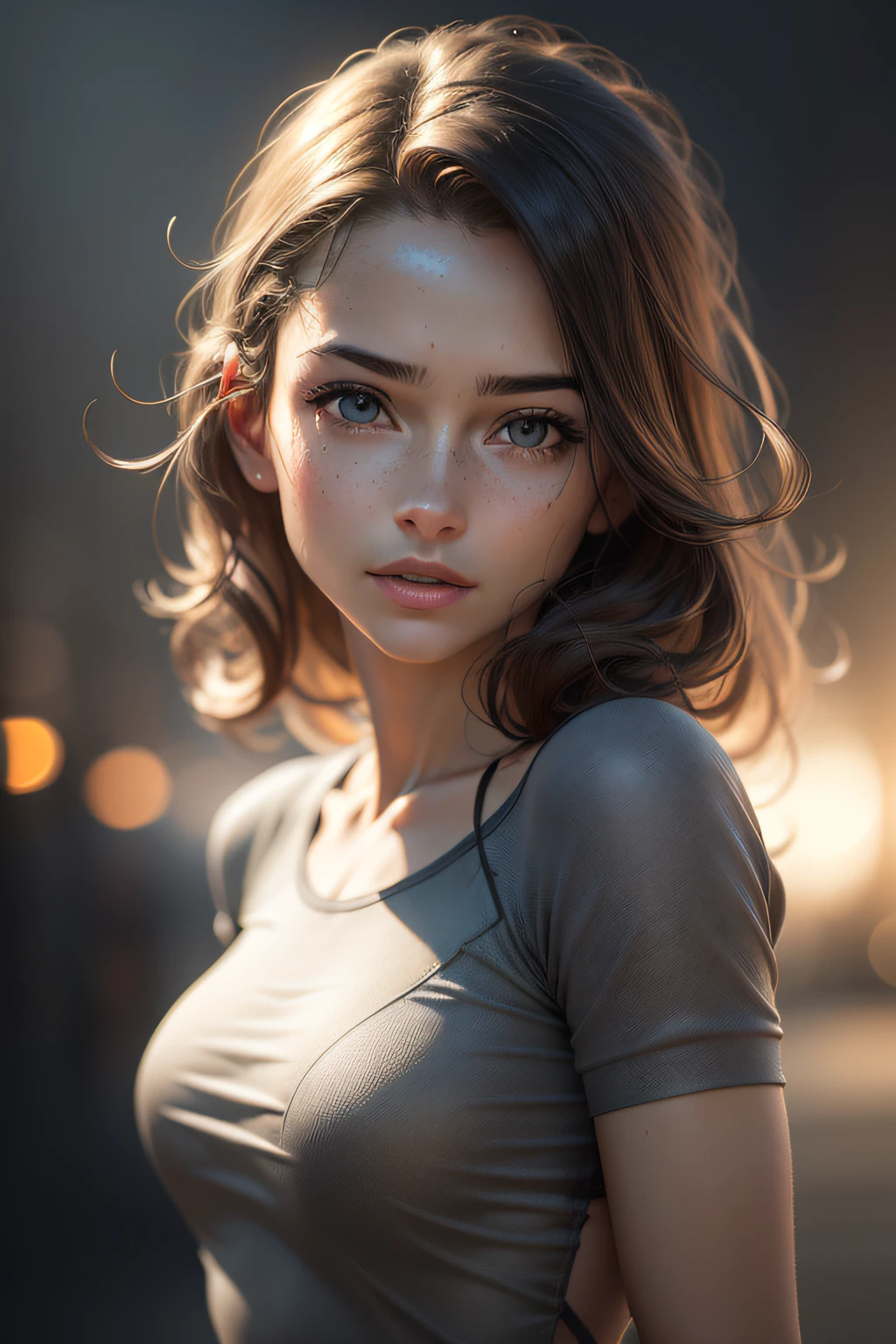 dressed, (photo realistic:1.4), (hyper realistic:1.4), (realistic:1.3),
(smoother lighting:1.05), (increase cinematic lighting quality:0.9), 32K,
1girl,20yo girl, realistic lighting, backlighting, light on face, ray trace, (brightening light:1.2), (Increase quality:1.4),
(best quality real texture skin:1.4), finely detailed eyes, finely detailed face, finely quality eyes,
(tired and sleepy and satisfied:0.0), face closeup, t-shirts,
(Increase body line mood:1.1), (Increase skin texture beauty:1.1)