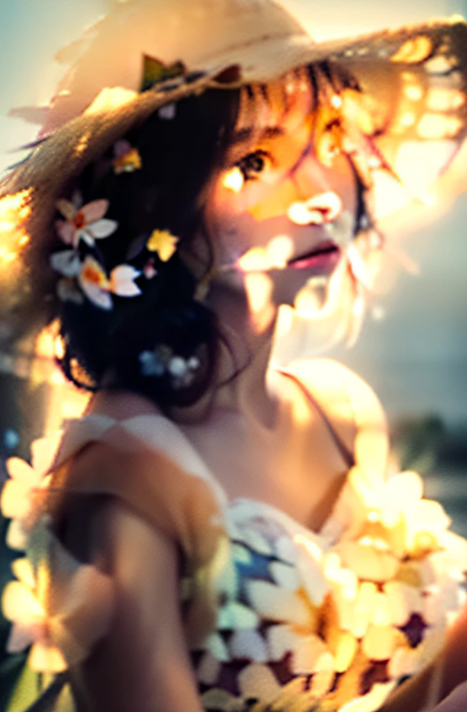 (extreme close up:1.5), (face focus:2),(Style of ???? ???:1.5),
((side face:2)),(1girl surrounded by soft_light:1.5), (backlighting:1.8), (lighting),(flowing fabric:1.3), ((Floral_summer_dress:1.5),(Straw_hat:1.3)),
(masterpiece), realistic, HDR, highly detailed, 8k, raw photo,
ambient occlusion, natural, harmonious composition, warm tones, fine art photography,