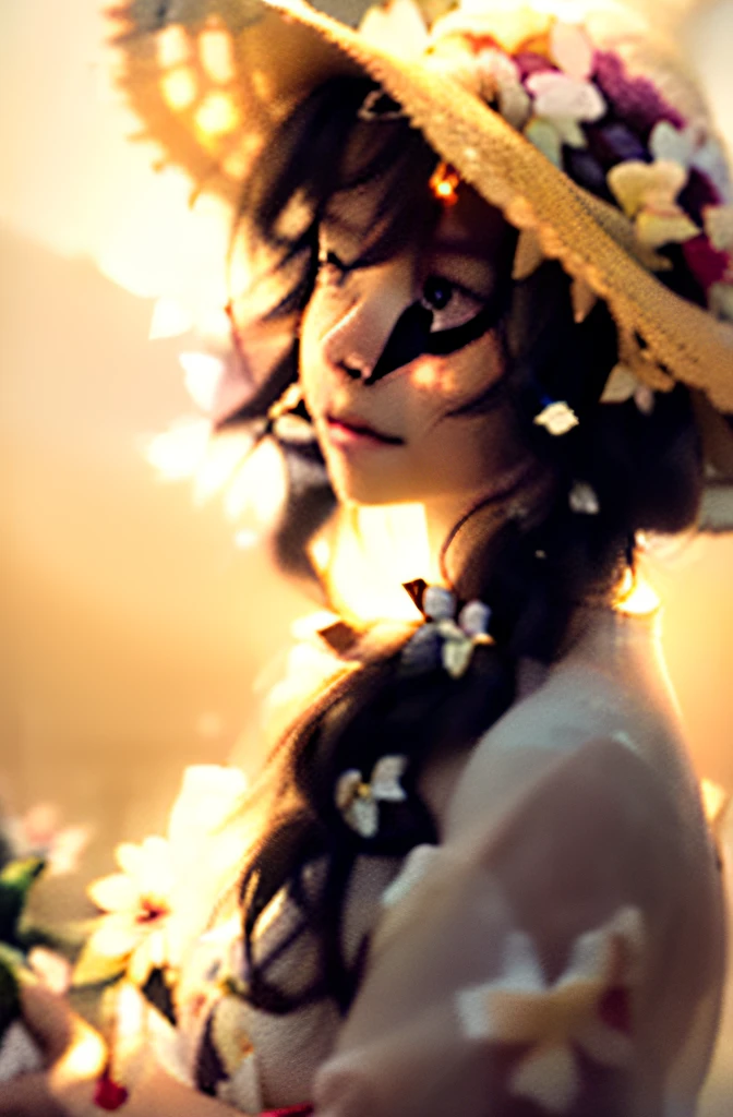(extreme close up:1.5), (face focus:2),(Style of ???? ???:1.5),
((side face:2)),(1girl surrounded by soft_light:1.5), (backlighting:1.8), (lighting),(flowing fabric:1.3), ((Floral_summer_dress:1.5),(Straw_hat:1.3)),
(masterpiece), realistic, HDR, highly detailed, 8k, raw photo,
ambient occlusion, natural, harmonious composition, warm tones, fine art photography,