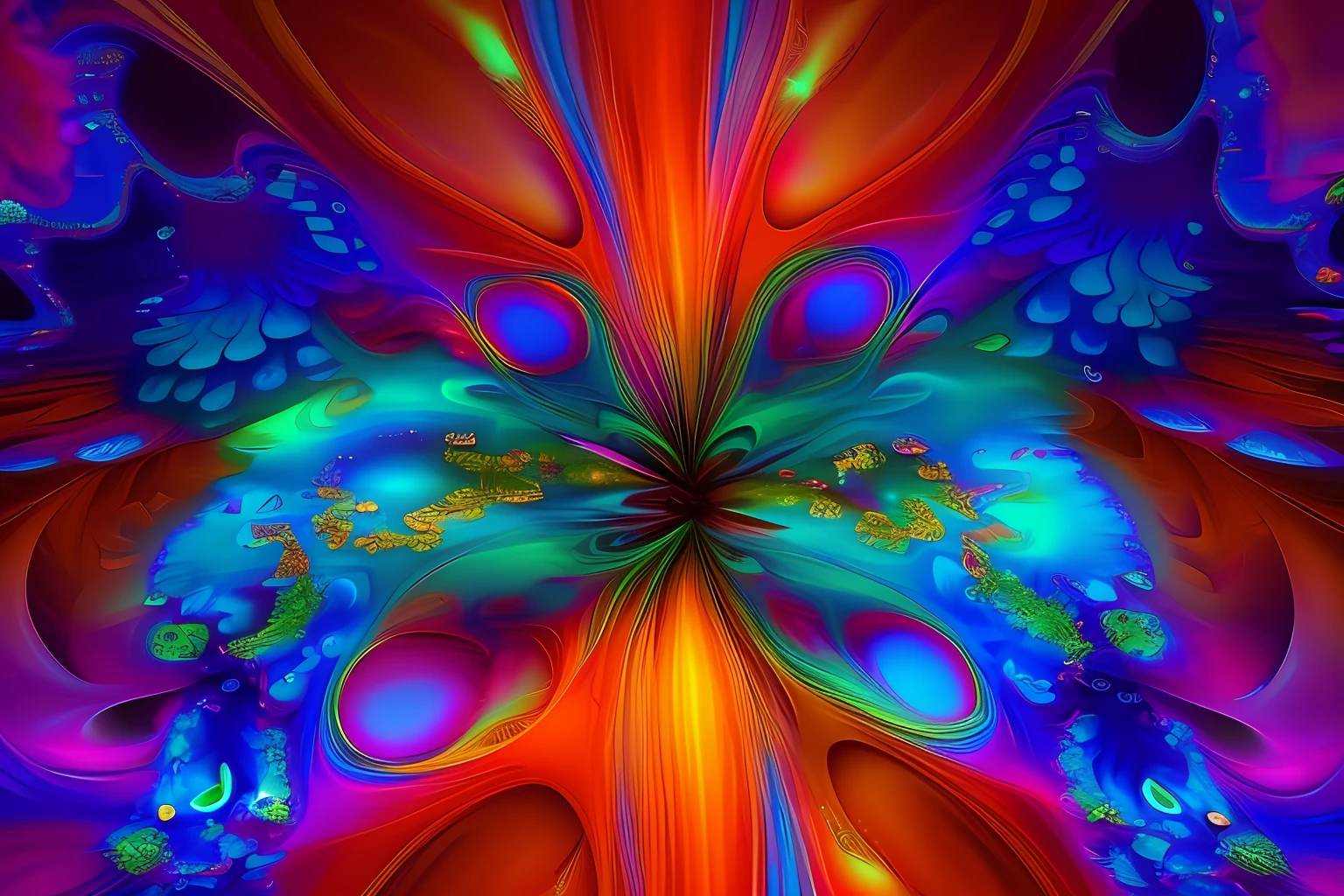 a computer generated image of a colorful flower with a large center, psychedelic digital art, trippy fractals, psychedelic fractal art, hallucinatory art, fractal algorightmic art, psychedelic fractals, abstract fractal art, fractal art, psychedellic fractals, dmt art, elaborate digital art, digital art ”, digital art”