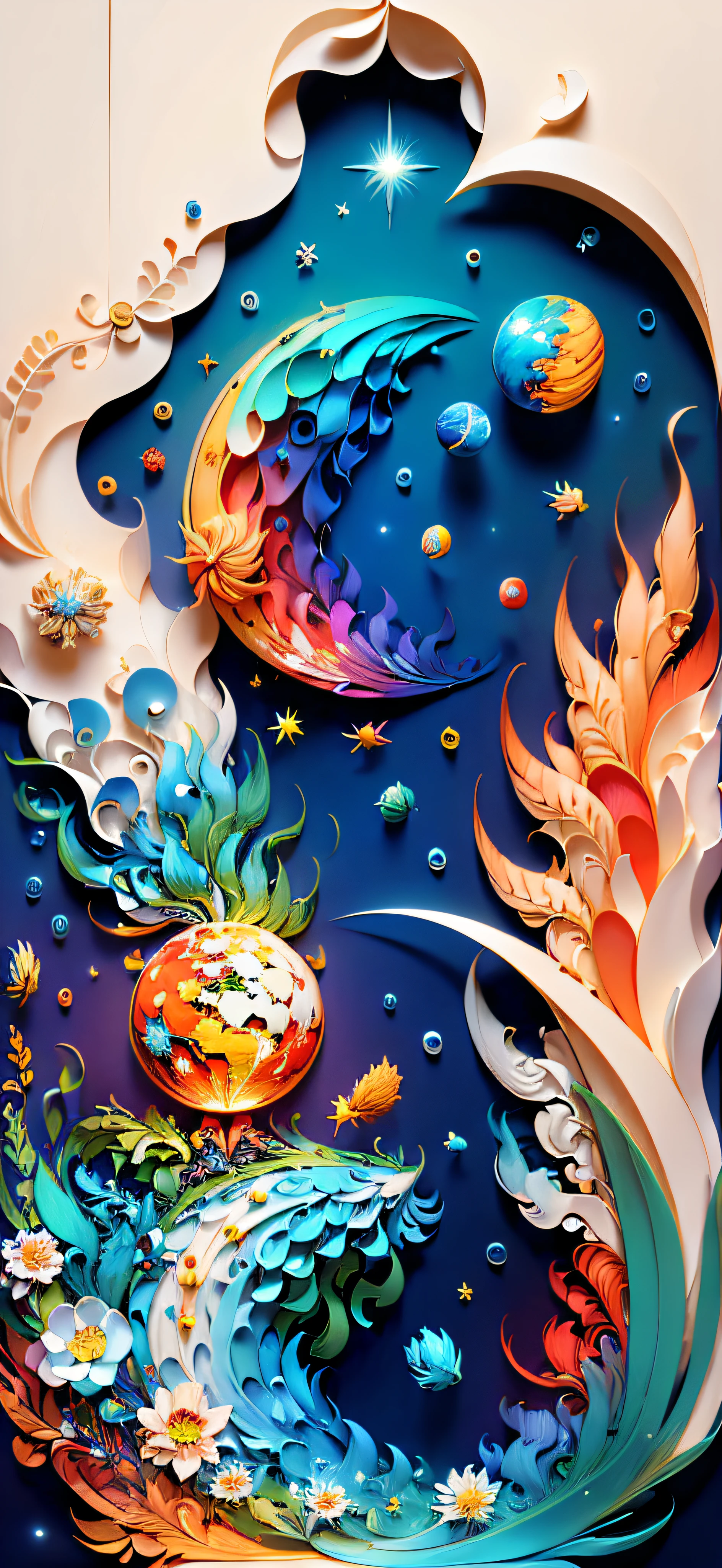 (((masterpiece))),best quality, illustration, earth, water ,fire, wind , space  , paper_cut,