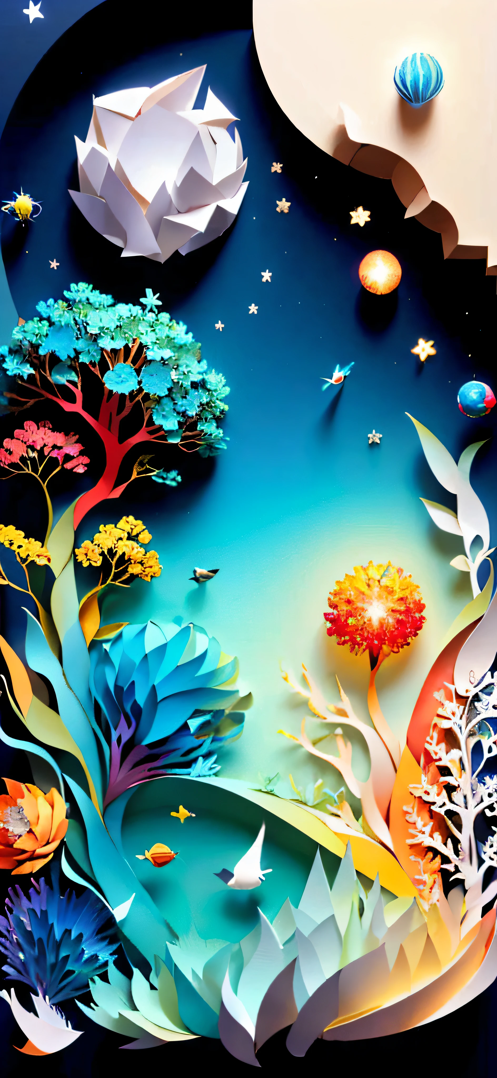 (((masterpiece))),best quality, illustration, earth, water ,fire, wind , space , paper_cut,