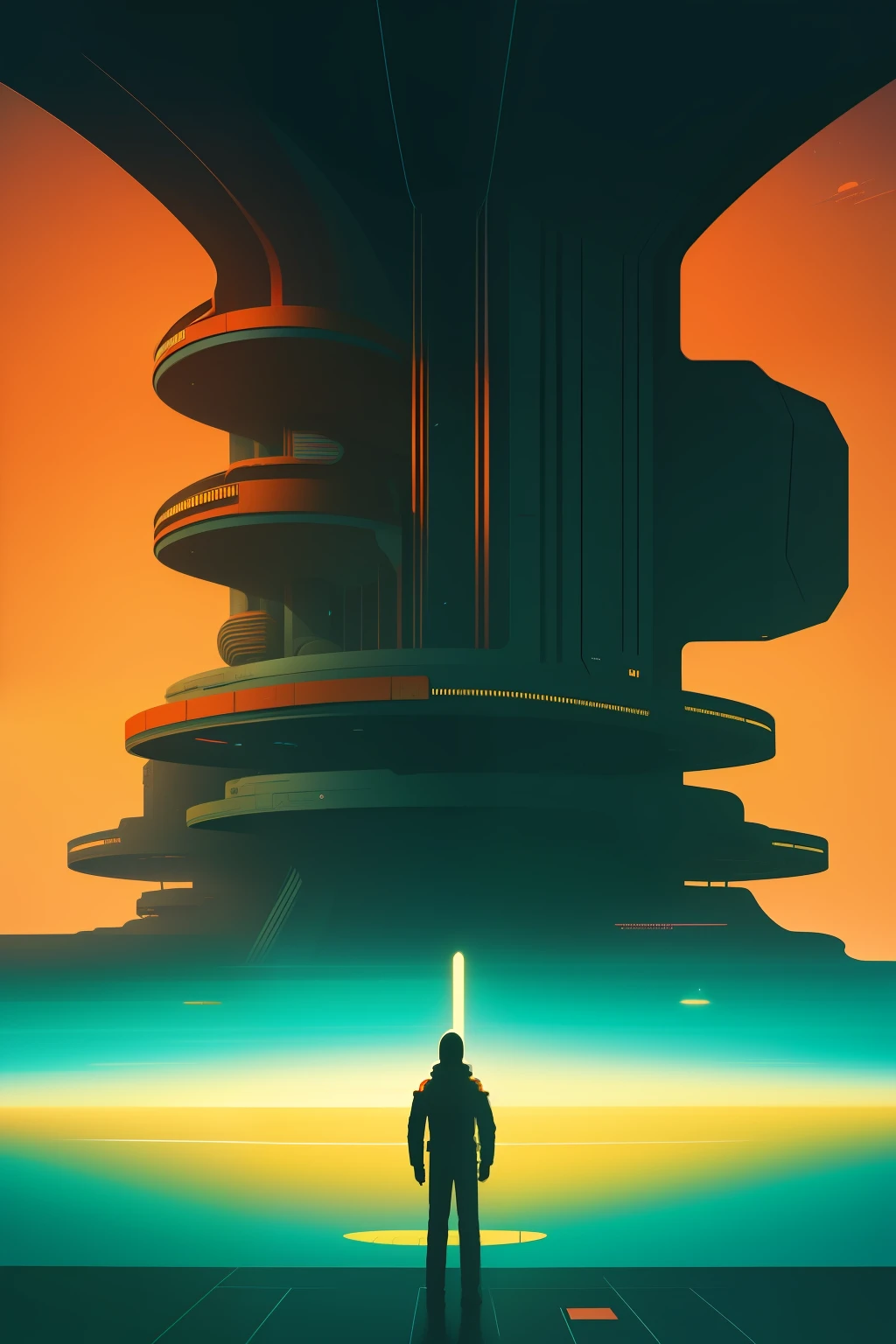 "Artistic representation of Dan McPharlin in a mesmerizing surreal sci-fi scenery, with vibrant colors and intricate details."