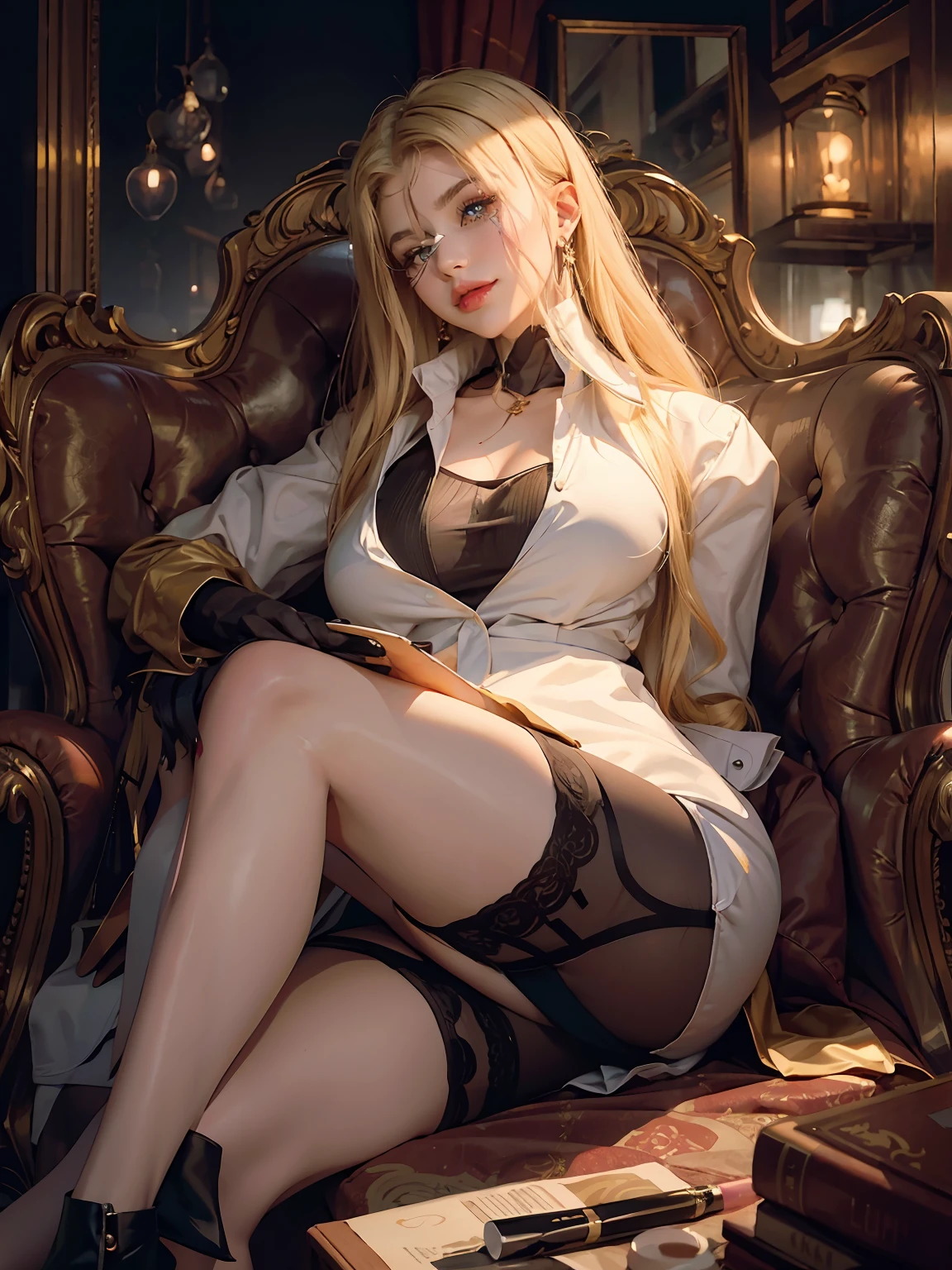 (tmasterpiece:1.2), (best qualtiy:1.2), perfect eyes, s the perfect face, Volumetriclighting, 1girll, Vintage sexy mature, , gossamer dress,Clothes open, blond hairbl, pauldrons, Top employees, stern expression, fanciful, exteriors, detailed back ground, putting makeup on, lipsticks, eye shadows, mascara, thick eyeslashes,full bodyesbian,embarressed,