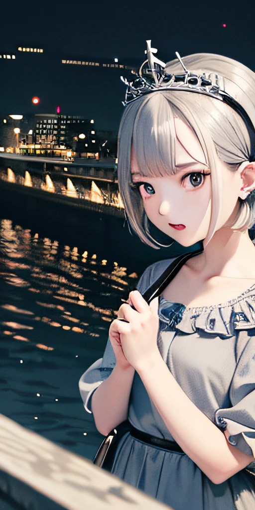 A masterpiece,super high image quality,Excellent clarity,Rage,Riverside scenery,Short gray hair,simple tiara,Positive perspective。