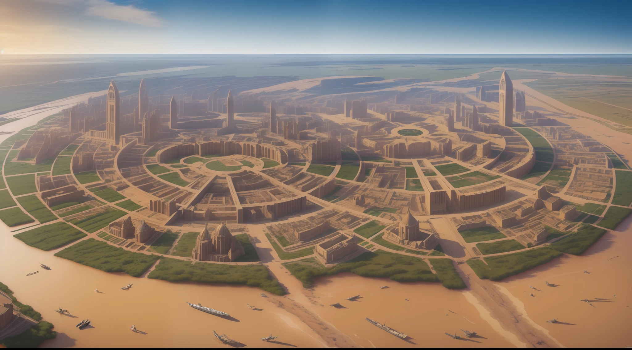 modelshoot style, (extremely detailed CG unit 8k wallpaper), top view of a large pre-flood city very biblical times, various early world buildings, Midjourney and Greg Rutkowski