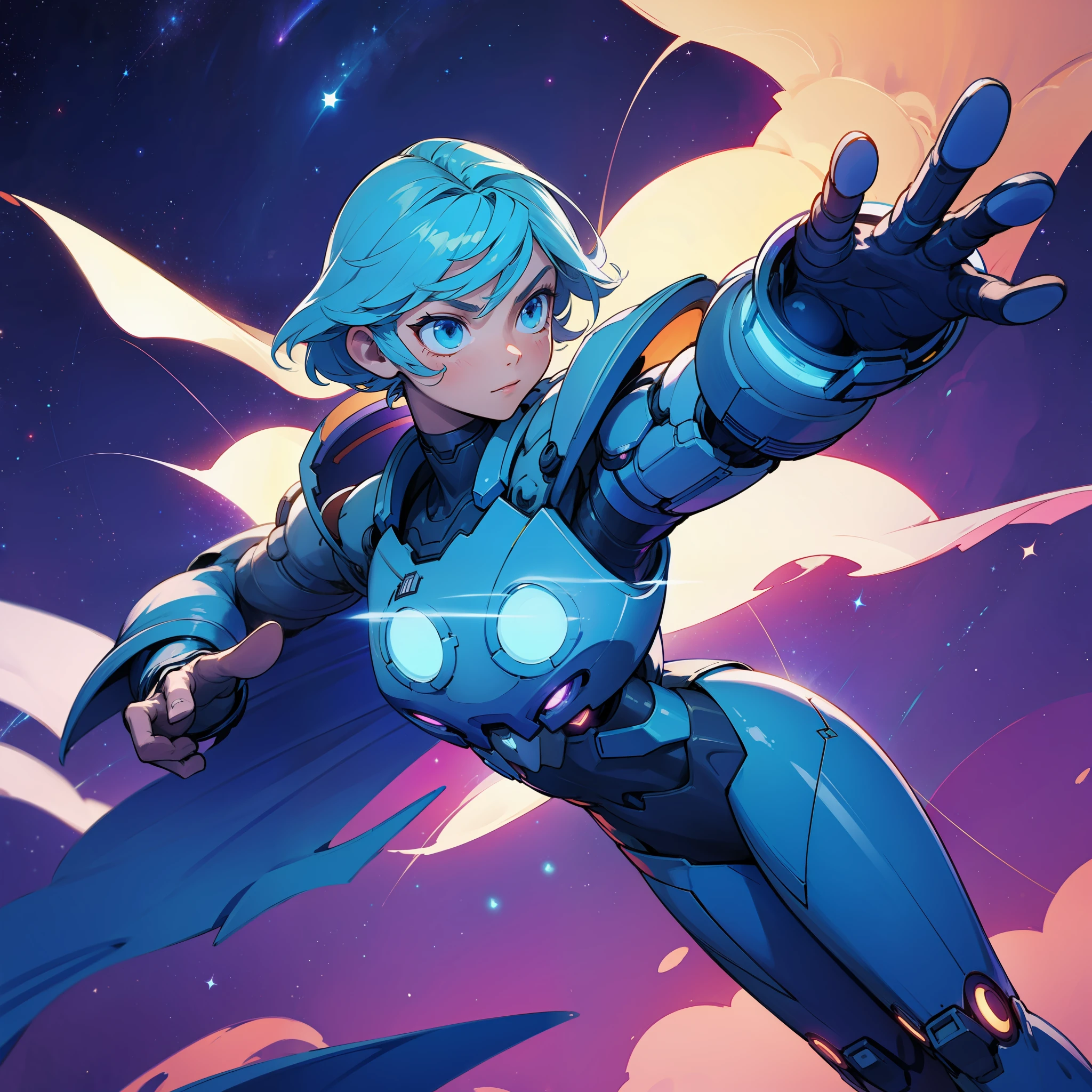 1futuristic Celestial guardian, fighting pose, starry sky background