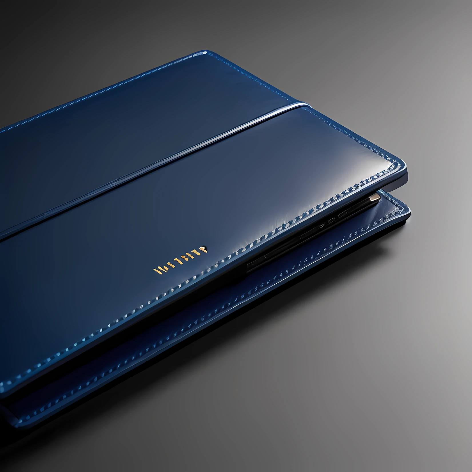 There is a blue leather folder on the table, product design shot,Close-up Shot Shot,luxury journal cover, Product rendering, product design render, 3 d product render, GRAPHITE, elegant render, semi - realistic render, exquisite and smooth details, packaging lens, briefcase, author:Matthias Wescher,Natural light and shadow