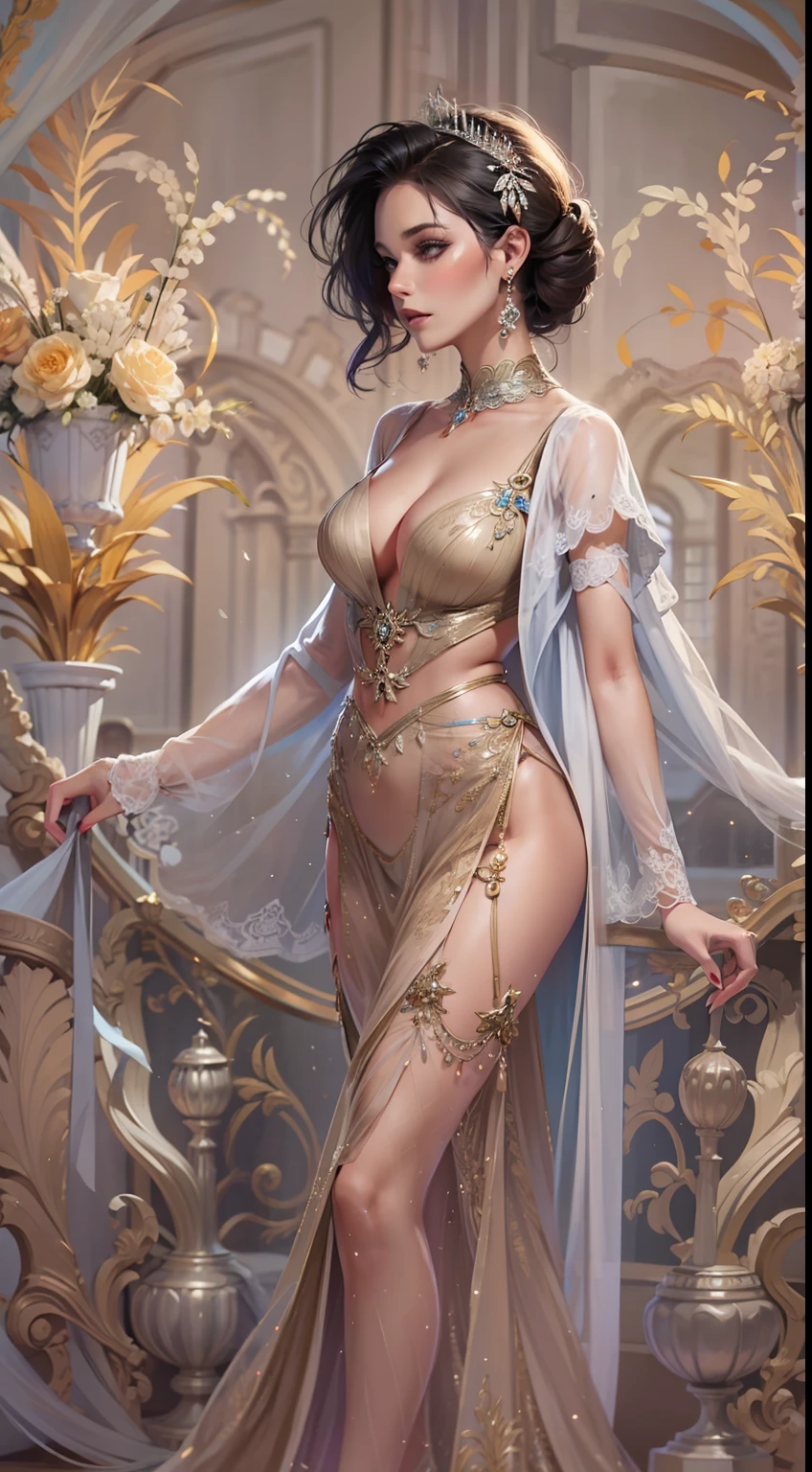 Beautiful woman in intricate Elegant Evening Wear Outfit