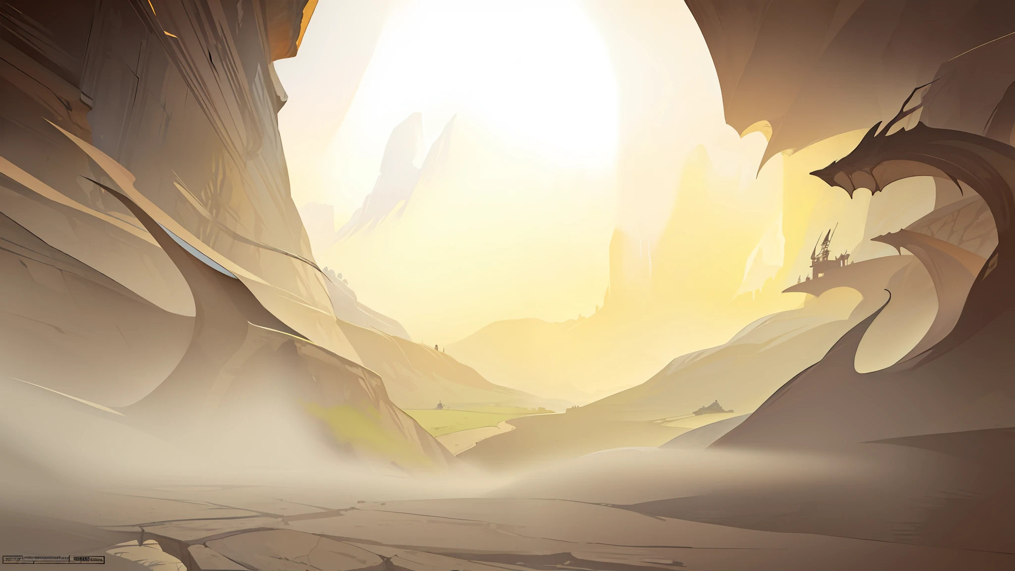 Contre-Jour，canyons，macadam，Stone walls，battlefiled，Scenes，China-style，（VerydetailedCG），illustratio，Beautiful and detailed background，depth of fields，