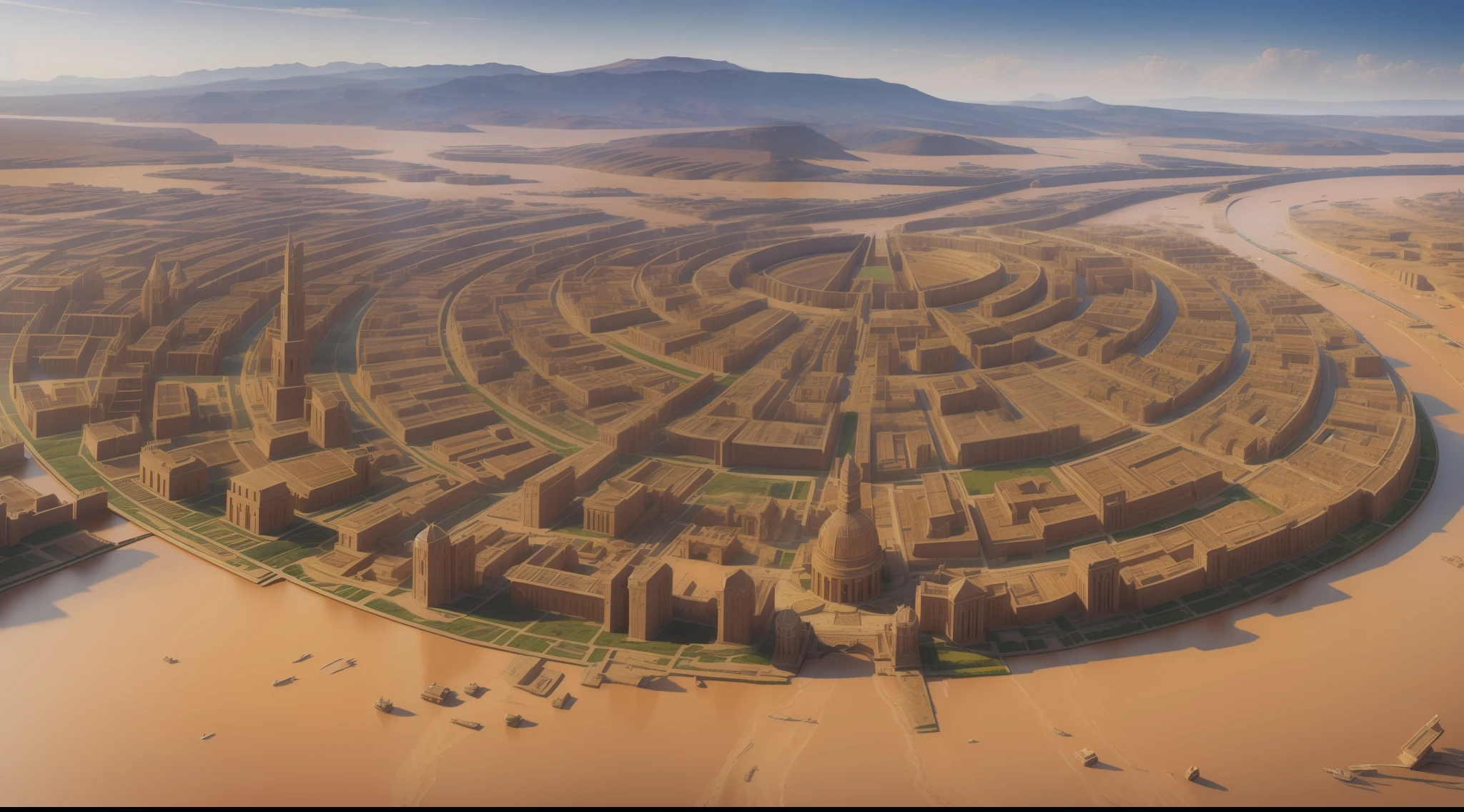 modelshoot style, (extremely detailed CG unit 8k wallpaper), top view of a large pre-flood city very biblical times, various early world buildings, Midjourney and Greg Rutkowski