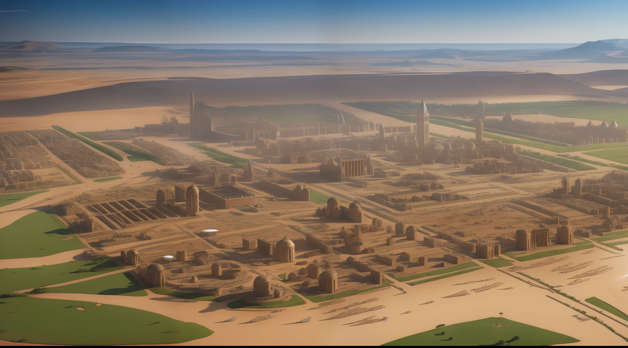 modelshoot style, (extremely detailed CG unit 8k wallpaper), top view of a large pre-flood city very biblical times, various early world buildings, Midjourney and Greg Rutkowski