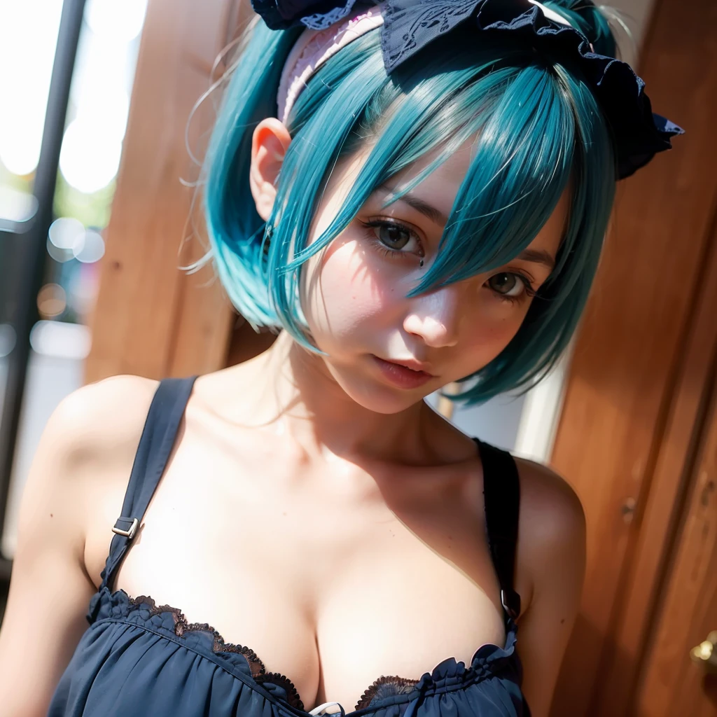 A blue-haired girl wearing a blue Lolita