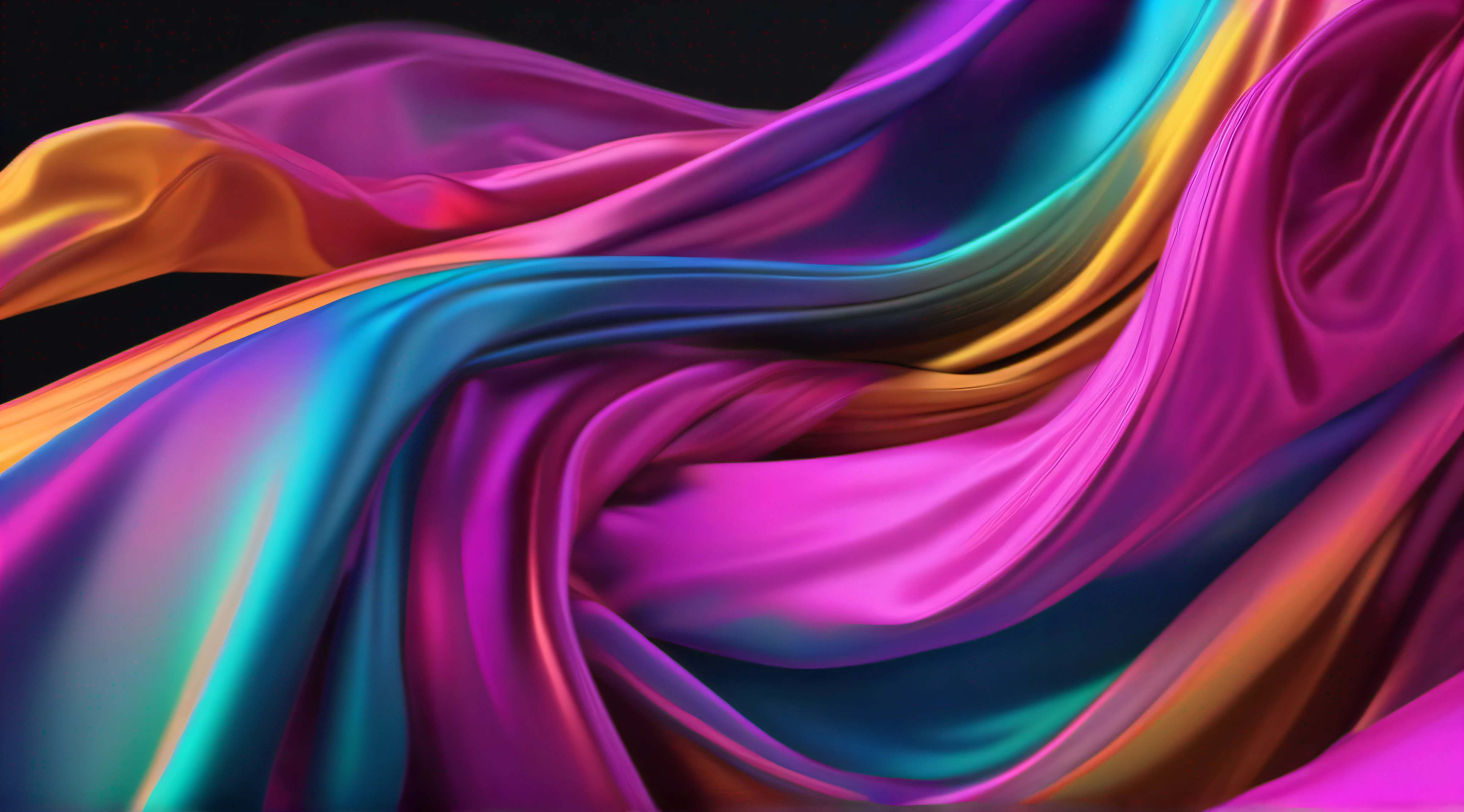 Arafard image of colorful flowing fabric on black surface, flowing neon-colored silk, abstract cloth simulation, Flowing fabric, Colorful 8 K, dressed in colorful silk, swirling fabric, Flowing realistic fabric, silk flowing in wind, 3D digital art 4K, flowing pink-colored silk, made entirely from gradients, Color octane rendering